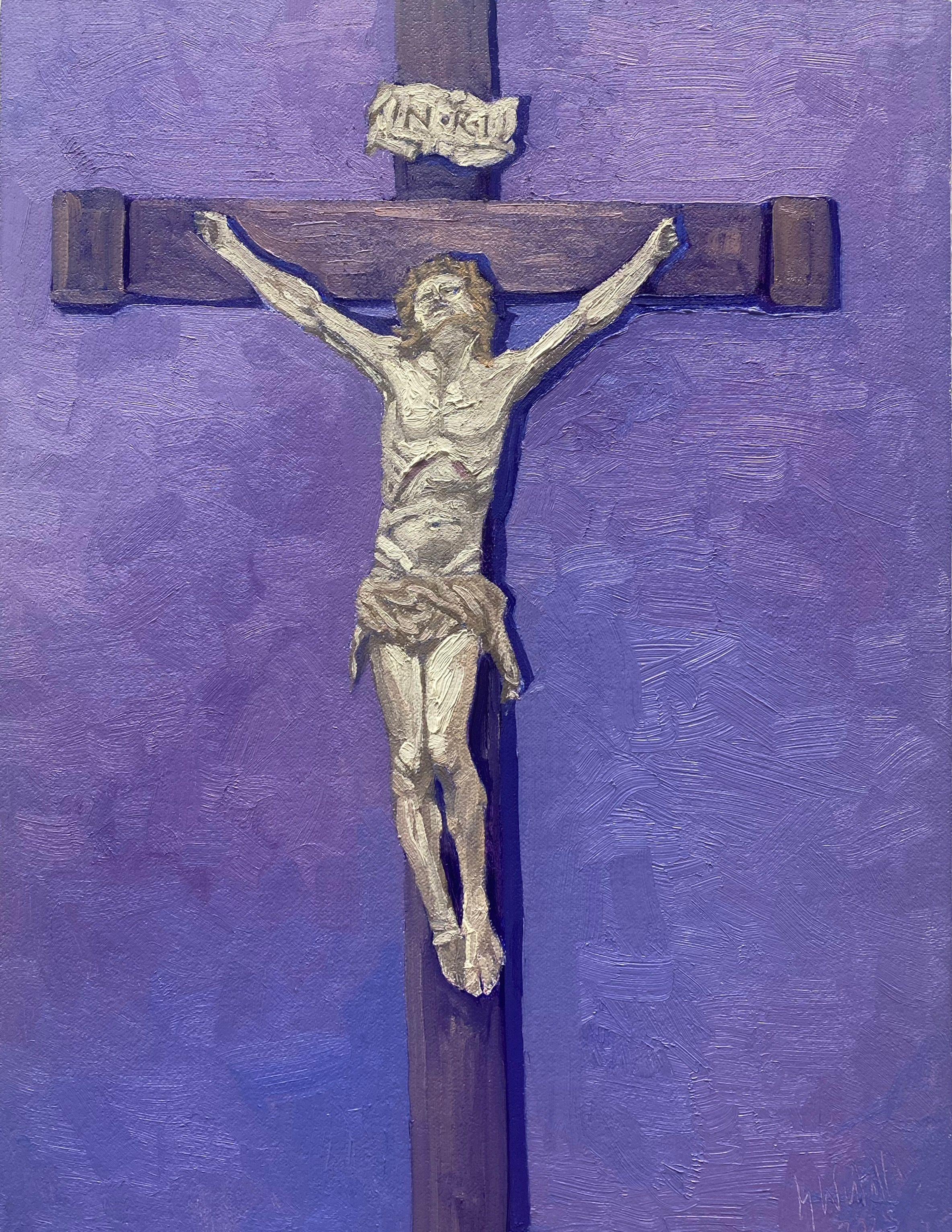 I painted this painting after visiting the Cathedral in Palma, Mallorca. A beautiful place to visit. I took some photos of the Ivory crucifix from the 18th century, donated by Antonio Castillo, this my interpretation. :: Painting :: Impressionist ::