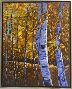 Autumn in birch forest, Painting, Oil on Canvas