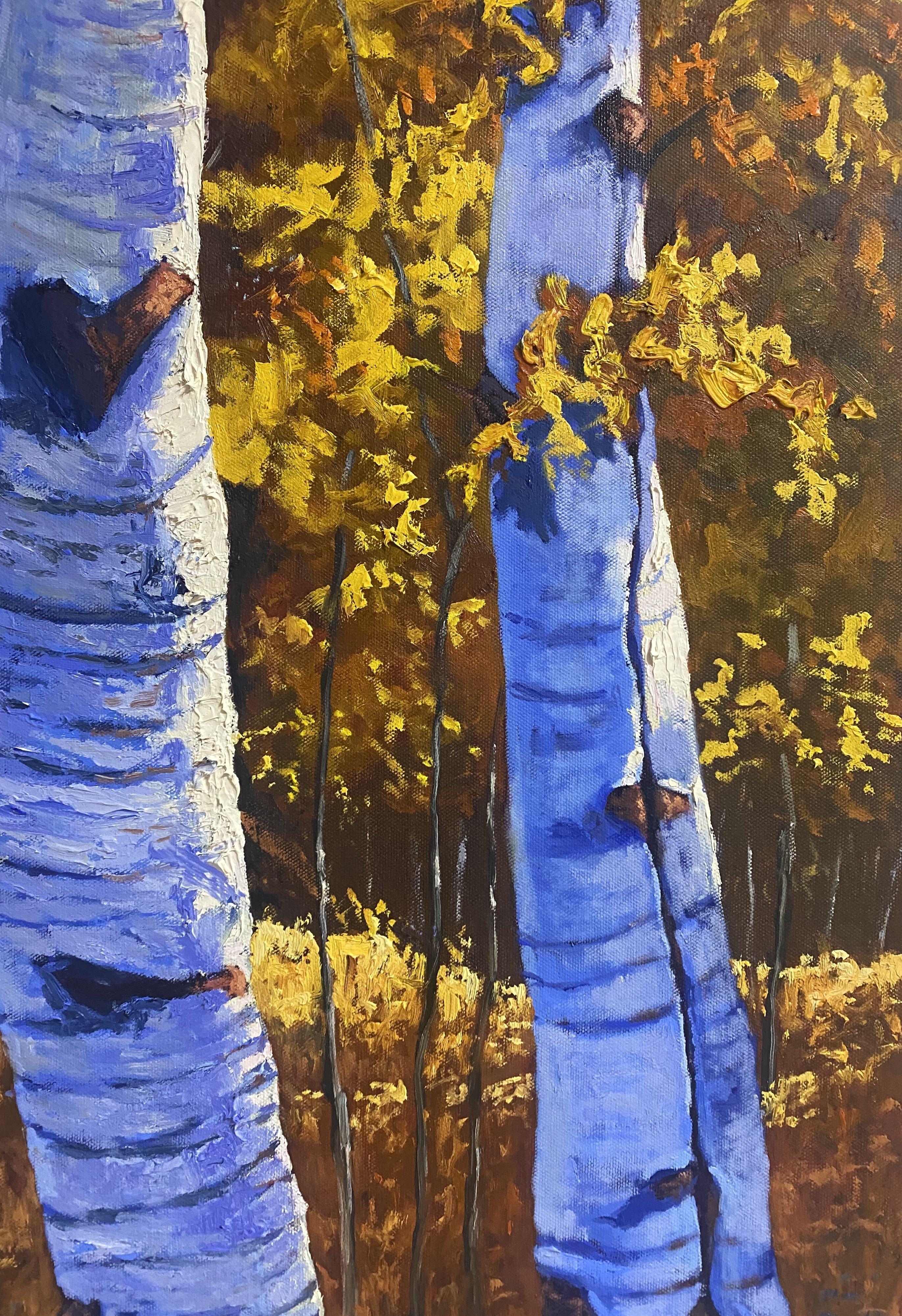 Autumn in birch forest, Painting, Oil on Canvas For Sale 3
