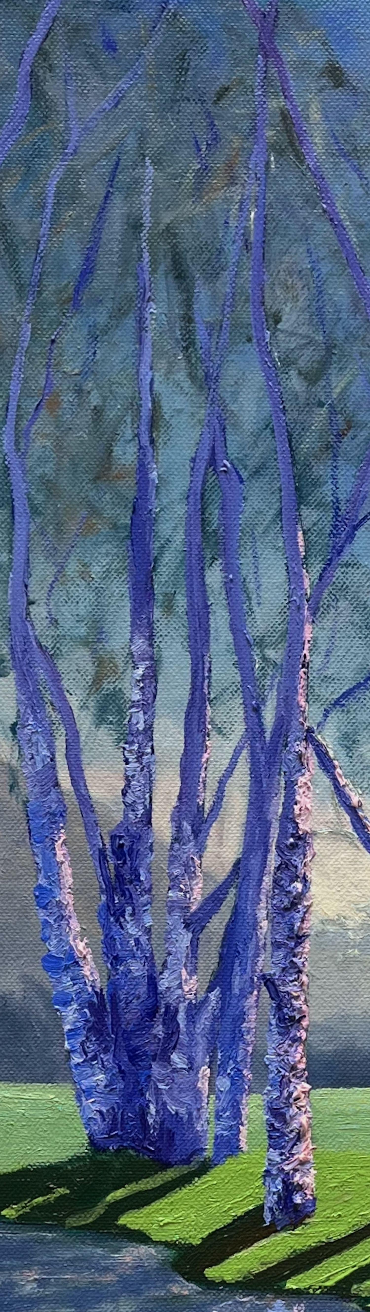 Bouleaux dans la lumière du soir, The Painting, Oil on Canvas en vente 2