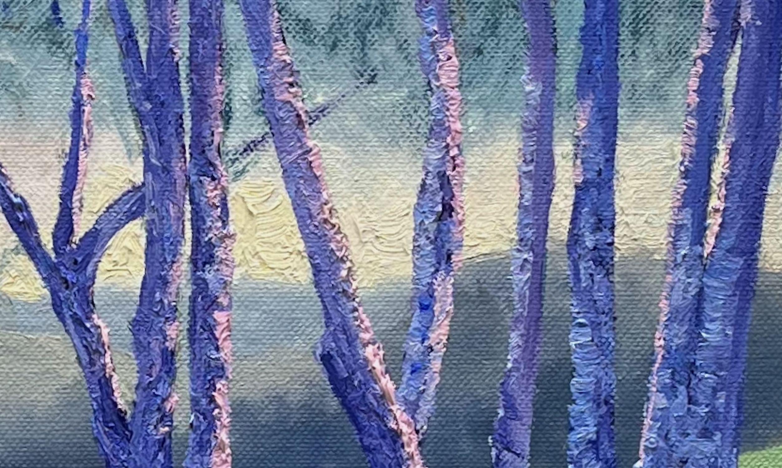 Bouleaux dans la lumière du soir, The Painting, Oil on Canvas en vente 4