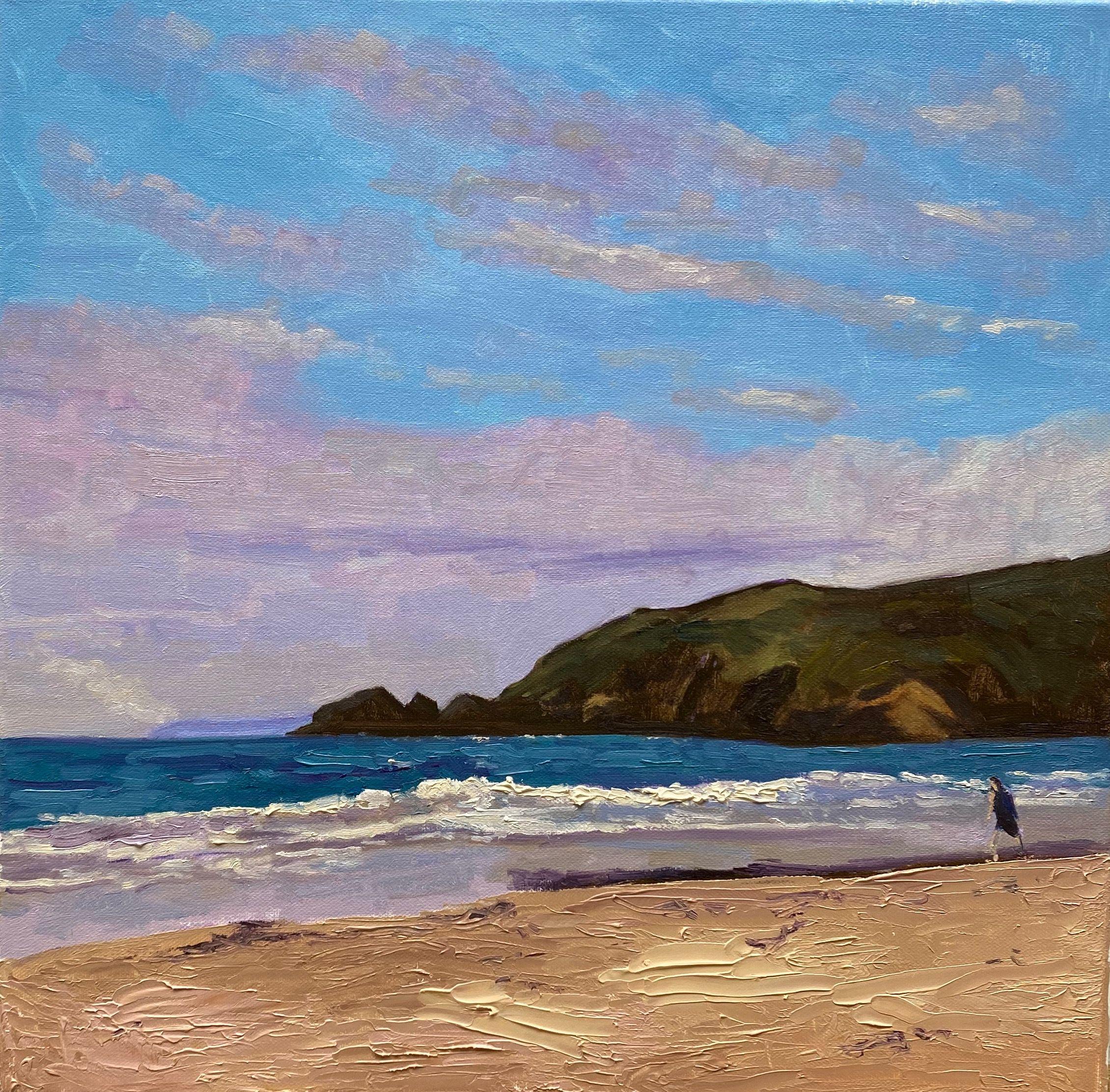 Rétrait de plage des Cornouailles, peinture sur toile - Painting de Gary Westall