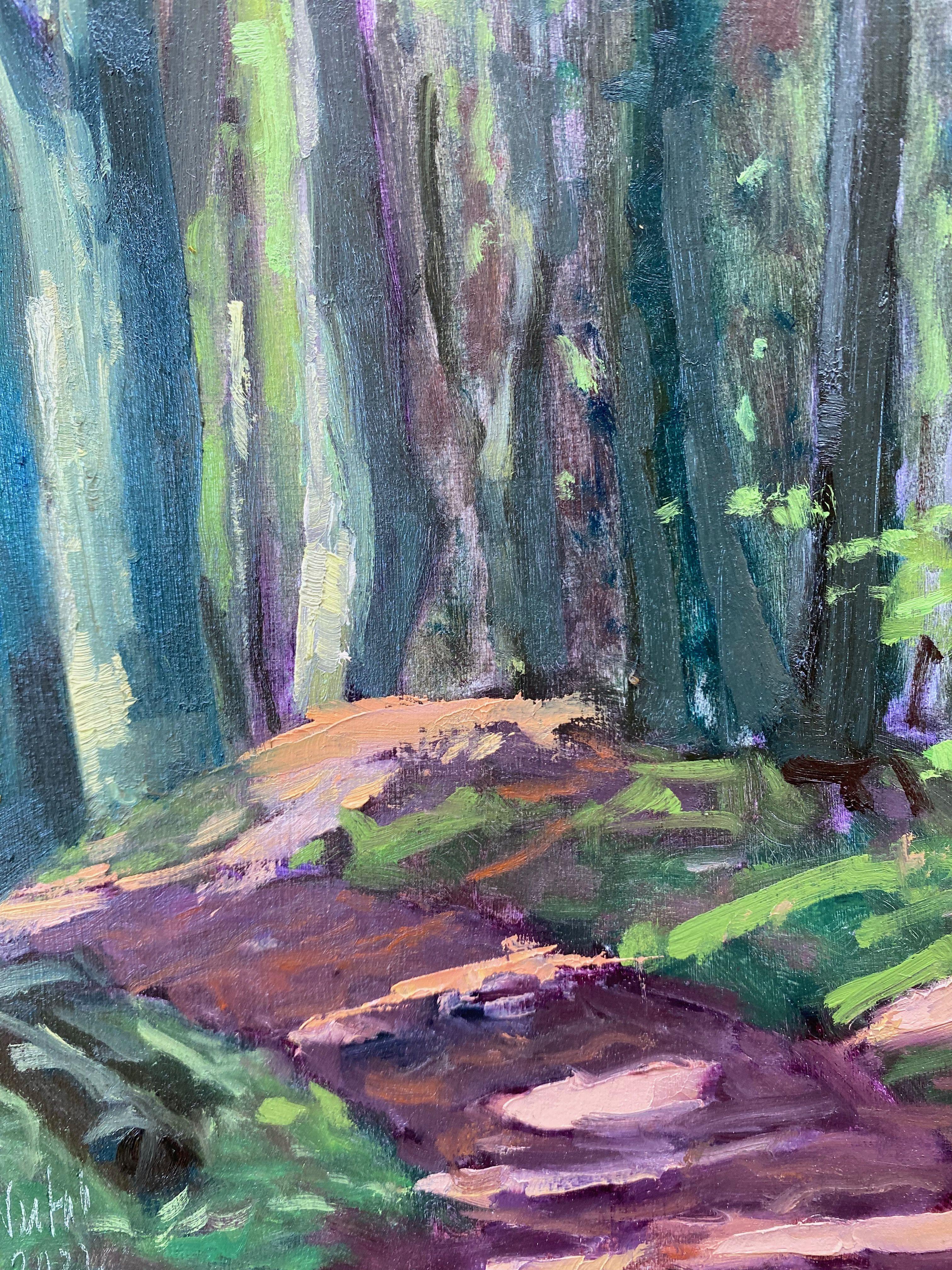 Peinture, huile sur toile, chemin de la forêt - Impressionnisme Painting par Gary Westall