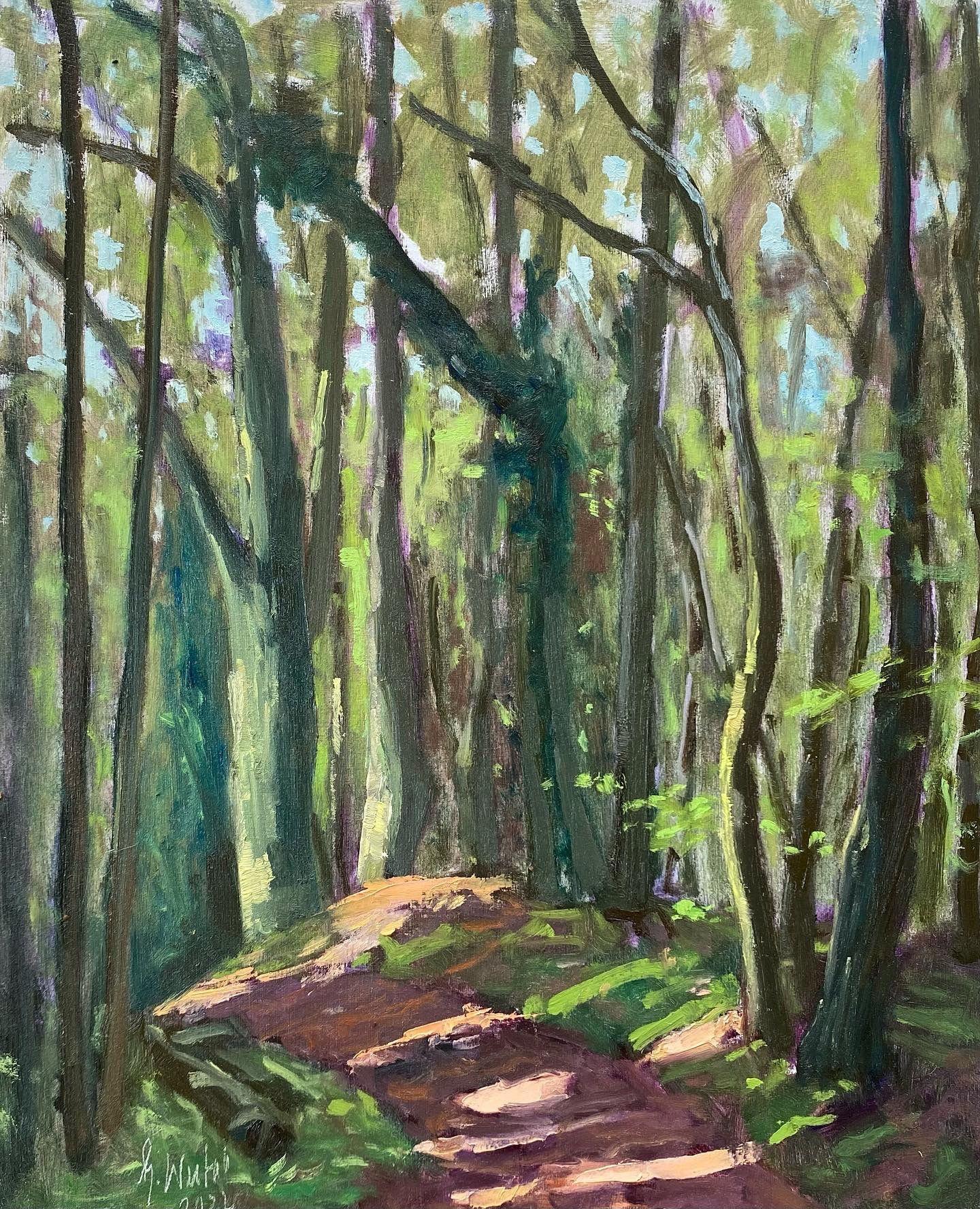 Peinture, huile sur toile, chemin de la forêt - Painting de Gary Westall