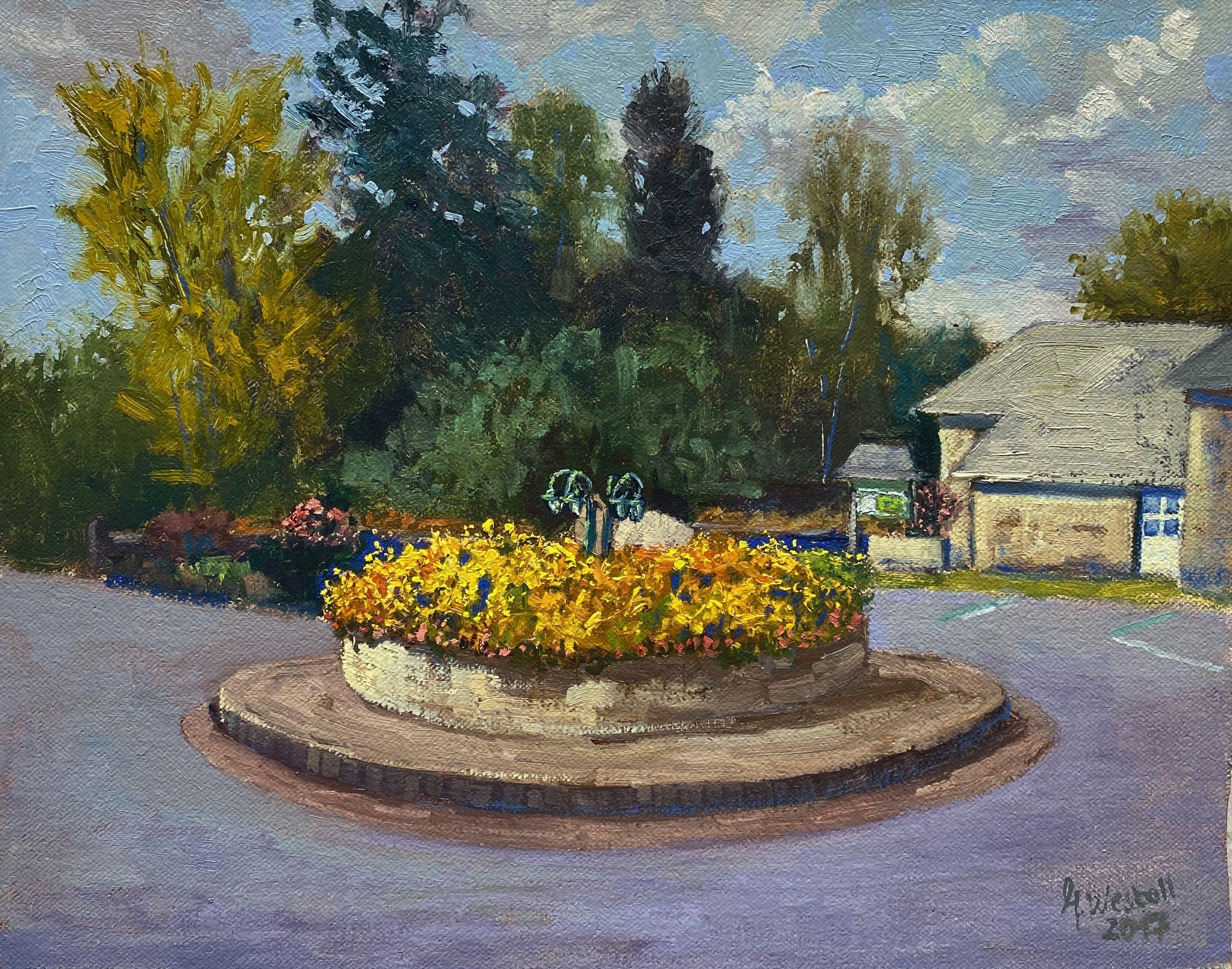 Started as plein air panting in France 2017 and finished in my Studio.   This was the Driveway leading to the Hotel.   What a greeting, so colorful and inviting.  I have rarely shown this painting and was uptp now not for sale, as I could'nt decide