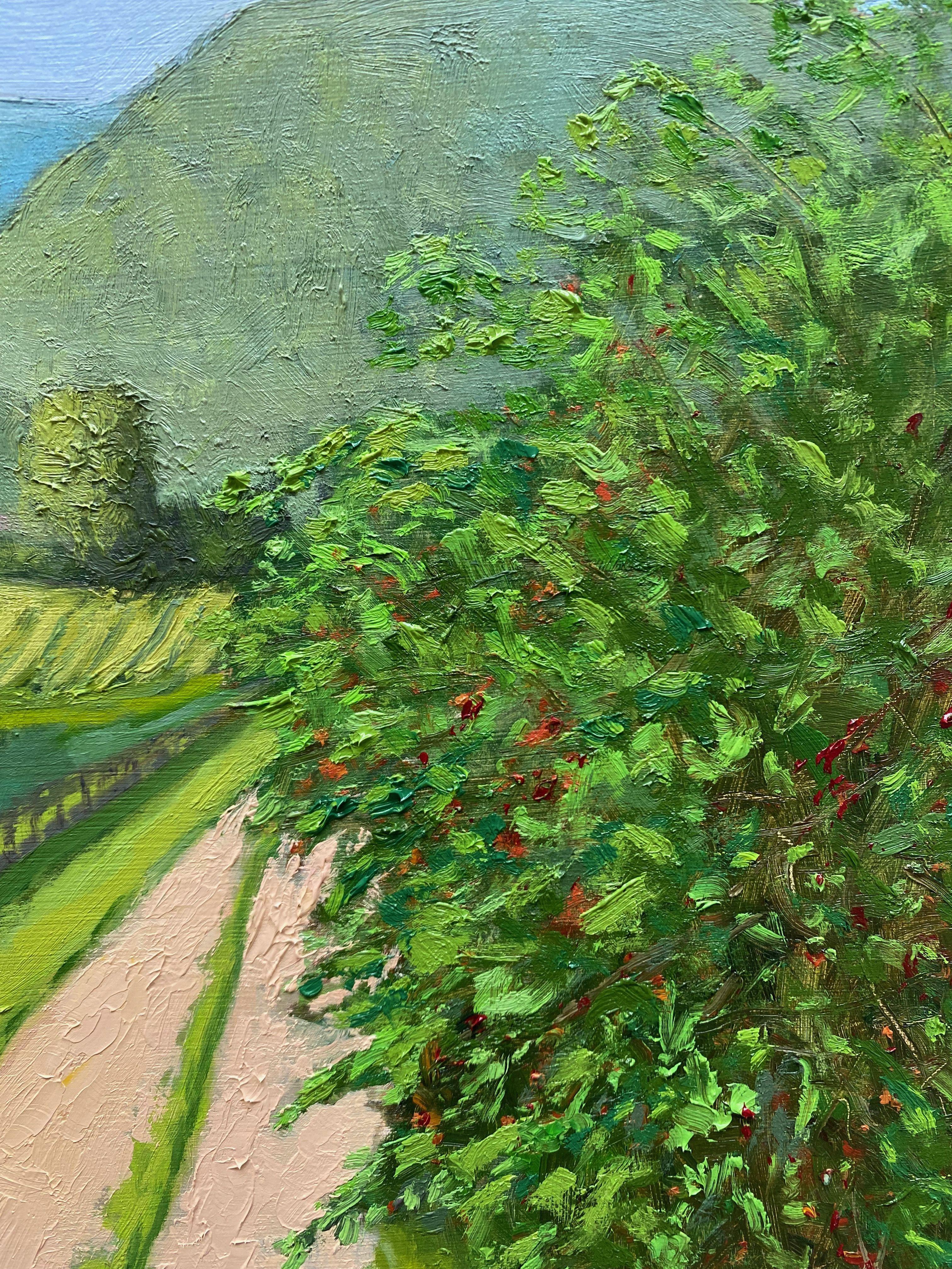 Painted plein air amongst Grape Vines with view of the Hambacher Castle, Germany. It was a very hot, hazy day. The sun, even with umbrella, was scorching without no mercy. A fascinating place with lizards and happy singing birds. :: Painting ::