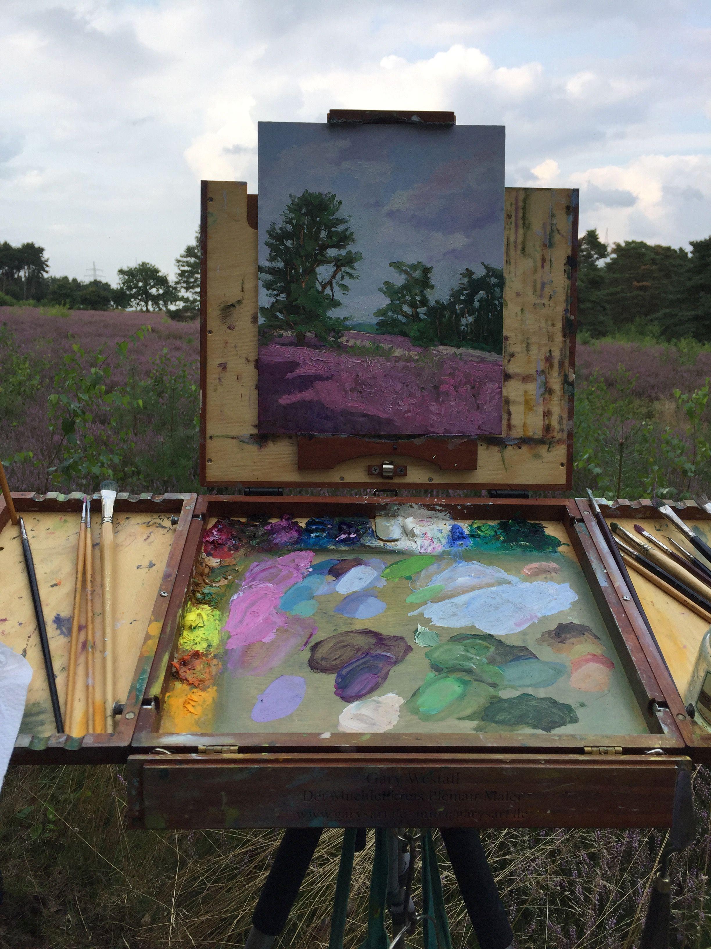 In the Kirchdorfer Heath Plein air painting again. The Heather was in full blossom and the sweet honey smell was fantastic. Every sense was satisfied, such a joyful place to paint.    Oil on HDF   24x30cm :: Painting :: Impressionist :: This piece