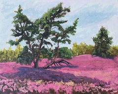 Heather blossom Lueneburg Heath, Painting, Oil on MDF Panel