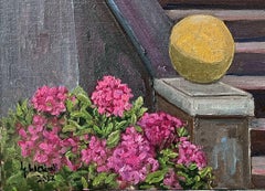 Ortensie all'ingresso posteriore, Pittura, Olio su pannello MDF