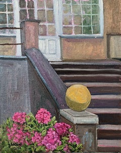 Hydrangeas at the back entrance, Painting, Oil on MDF Panel