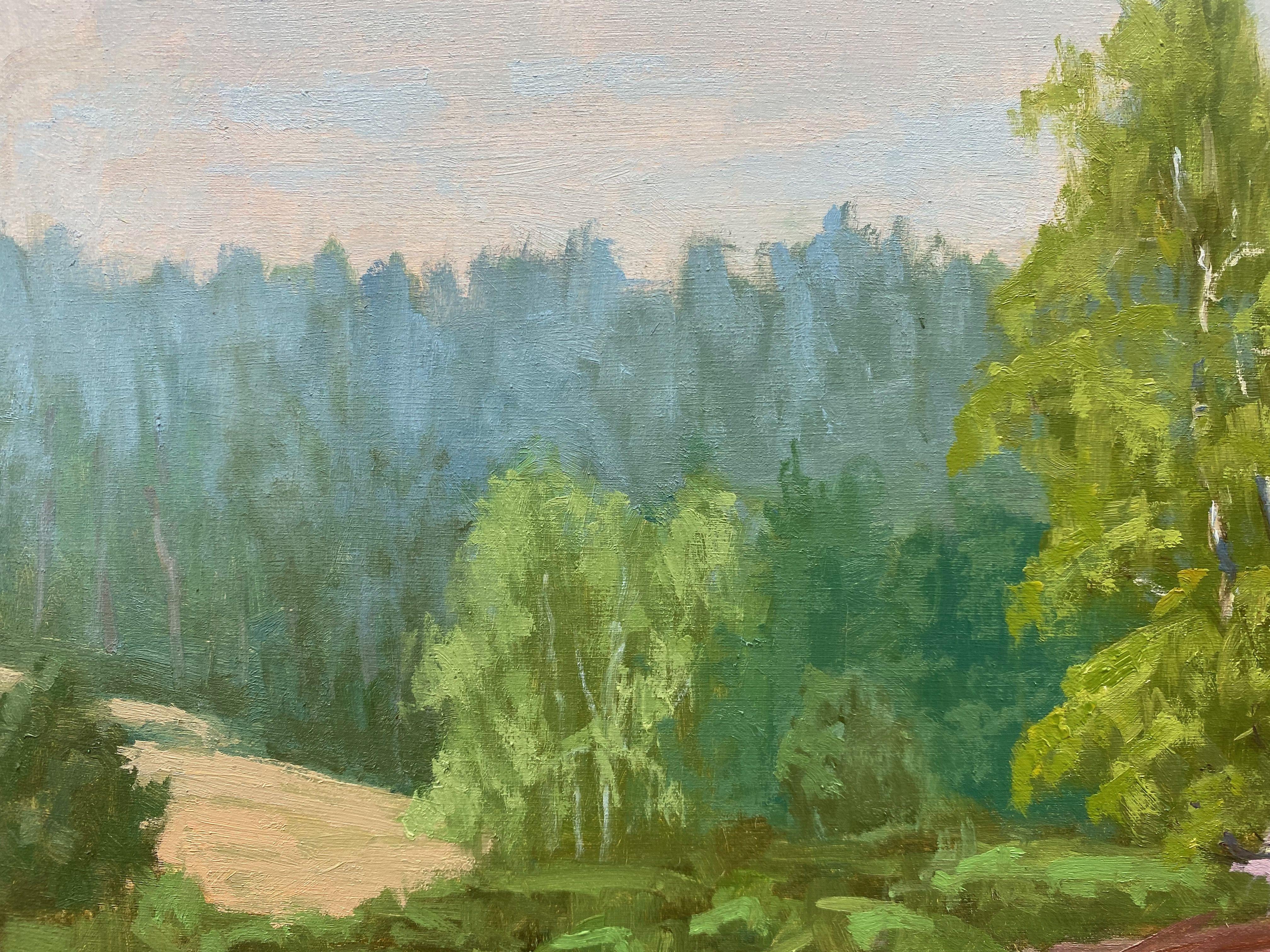 Morgens in Kirchdorferheide, Gemälde, Öl auf MDF-Tafel im Angebot 2