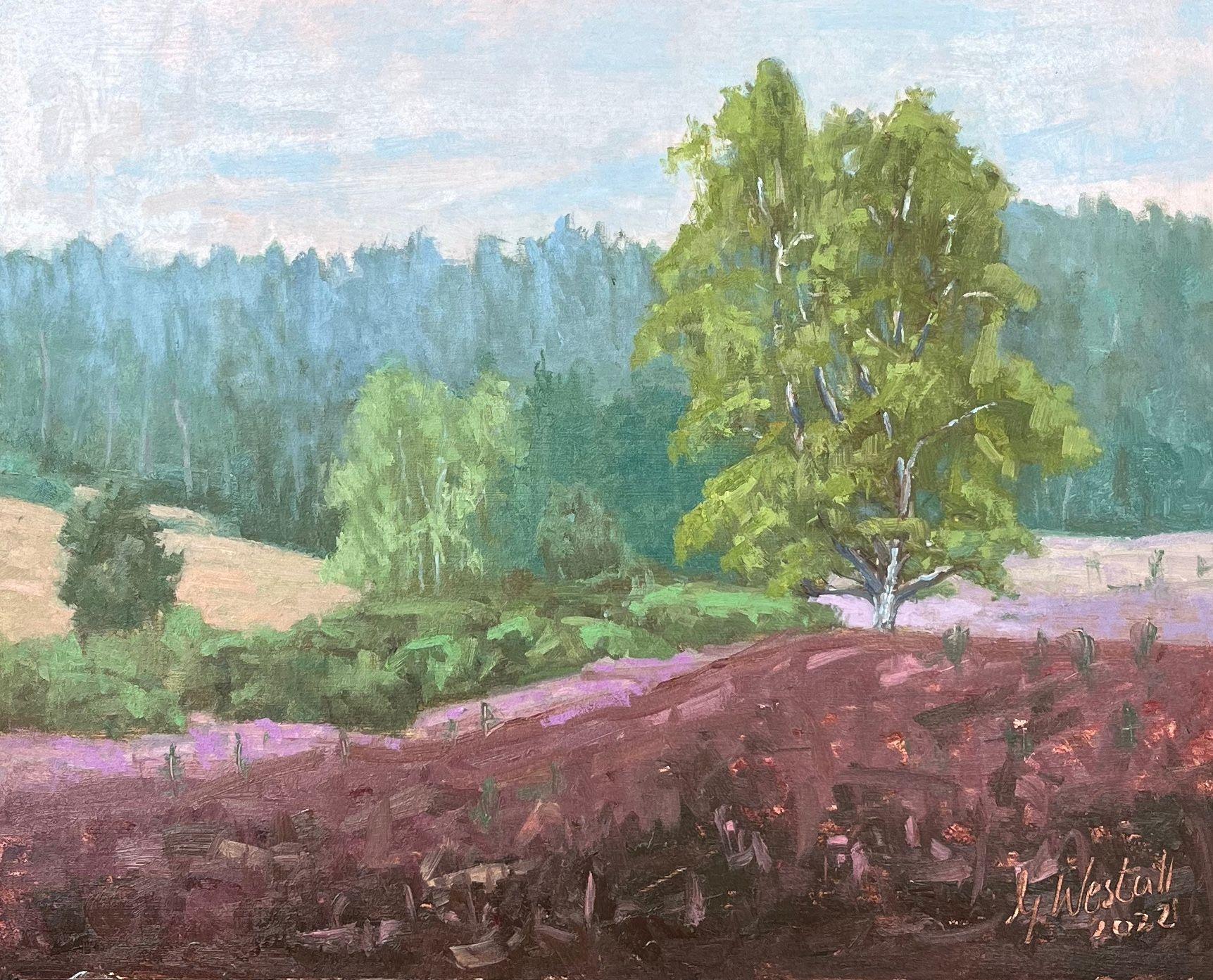Morgens in Kirchdorferheide, Gemälde, Öl auf MDF-Tafel – Painting von Gary Westall