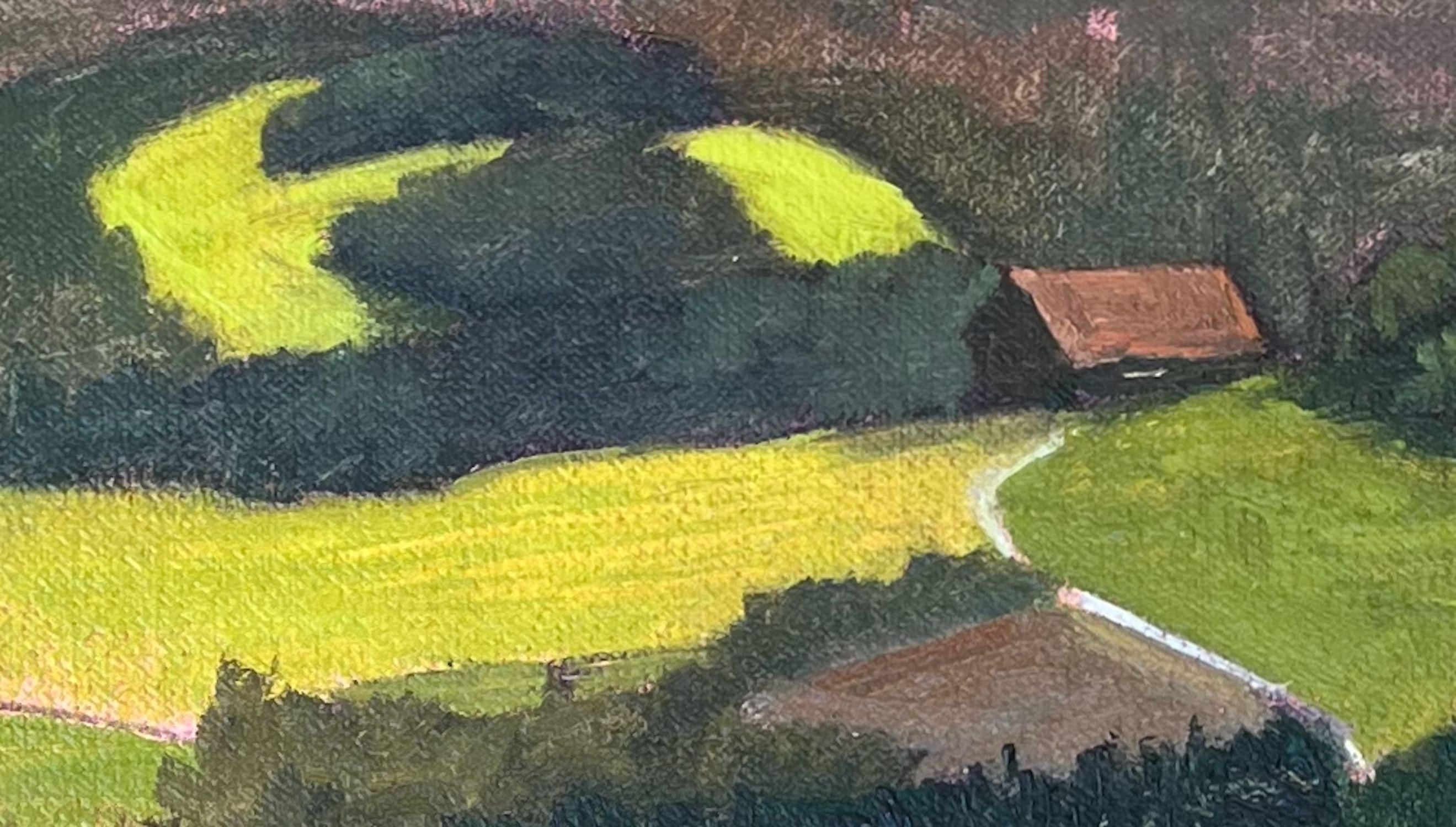 Während eines Familienbesuchs in Bayern gemalt, ist die bayerische Landschaft einfach herrlich. Ich freue mich jedes Mal, wenn ich zu Besuch bin und zwischen familiären Verpflichtungen die Gelegenheit zum Malen bekomme.  Signiert unten links.  Öl
