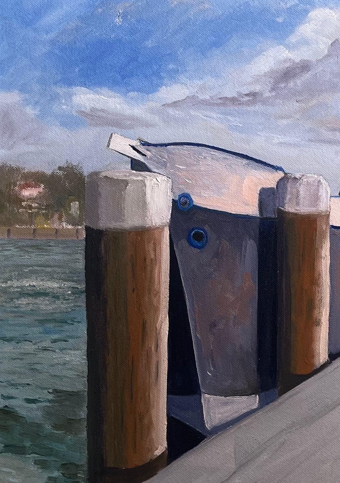 Auf einer Malreise nach RÃ¼gen im Jahr 2018 habe ich dieses Bild begonnen und im Studio fertiggestellt. Der Lauterbacher Hafen ist ein schöner und gepflegter Hafen. Die Insel Vilm, eine Biosphäre, liegt auf der anderen Seite des Wassers. Öl auf