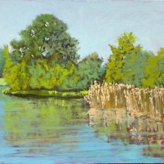 Reflections am Small Hill Lake, Espelkamp Germany, Painting, Oil on Other