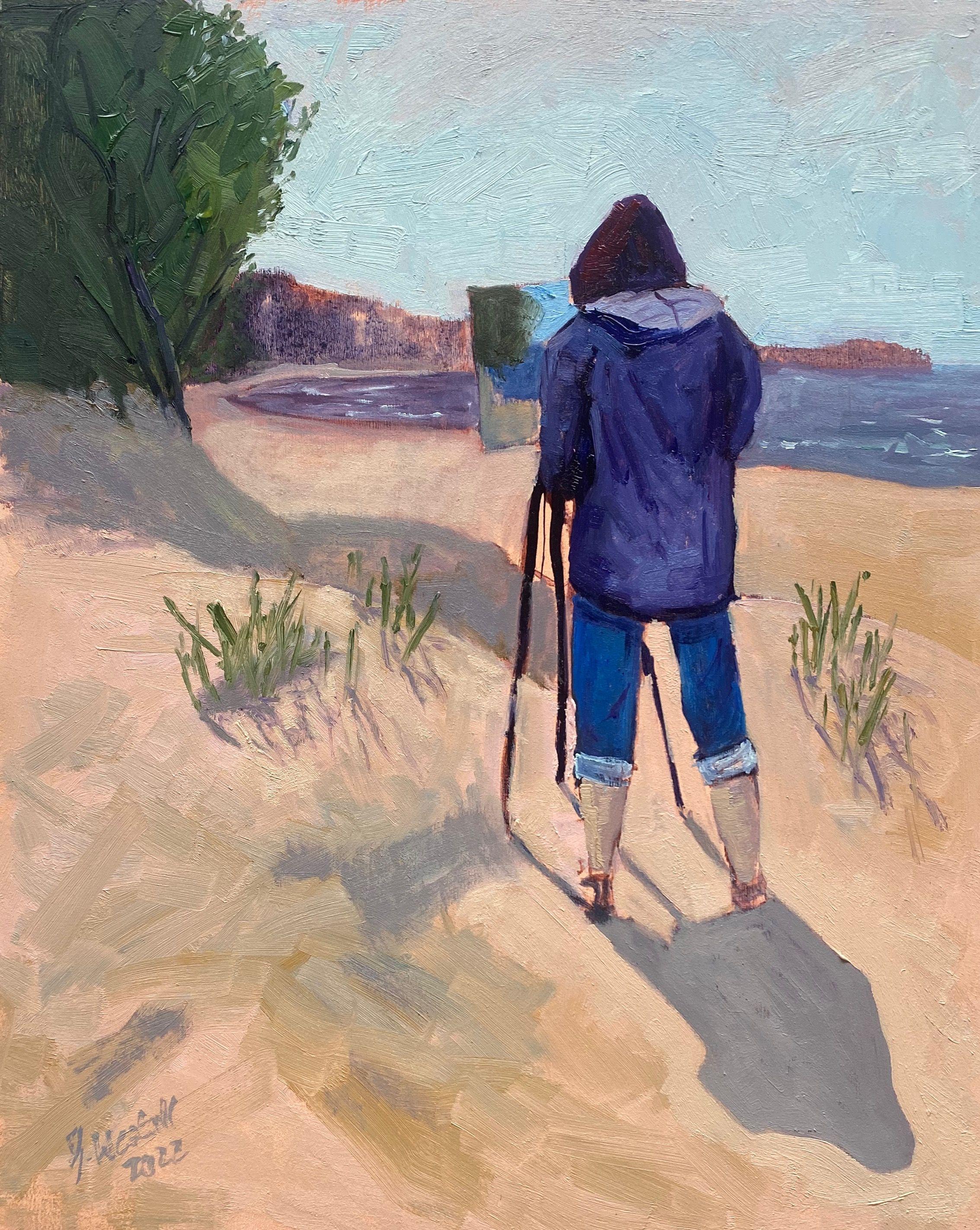 A windy and sunny day at the Baltic Sea. The wind was cold, that without a jacket, it was almost impossible to paint without freezing. My fellow painter didn't have a warm jacket with her, so I lent her my spare jacket, hence the title "Rescue