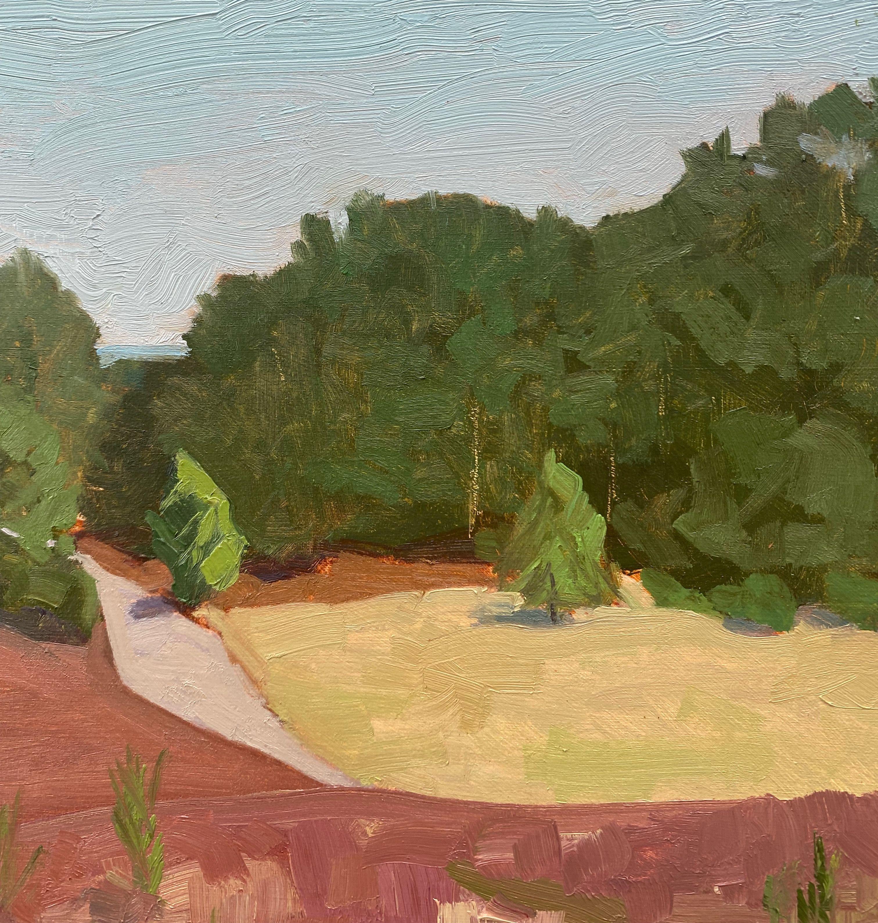 Painted Plein air in the Kirchdorferheide. The Heather covered Hills seemed to roll following the path.  Oil on HDF :: Painting :: Impressionist :: This piece comes with an official certificate of authenticity signed by the artist :: Ready to Hang: