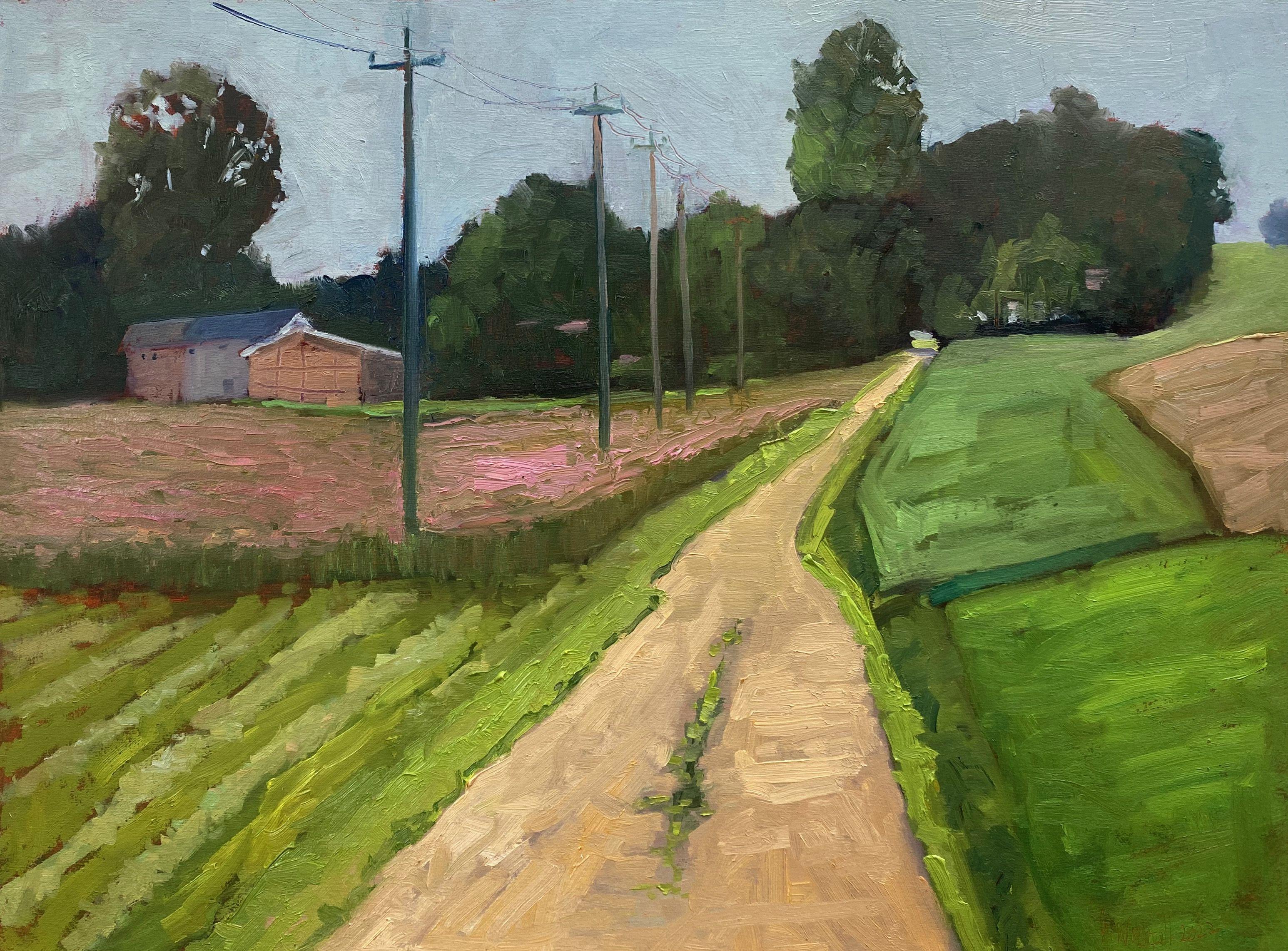 Plein air, Poland, 2022.  A small village, Stojkowo in West Pomerania. As if time has stopped, very idyllic. Agriculture seems to be practiced here without much chemistry, measured by the number of insects and birds.  Oil on MDF primed with Gesso.