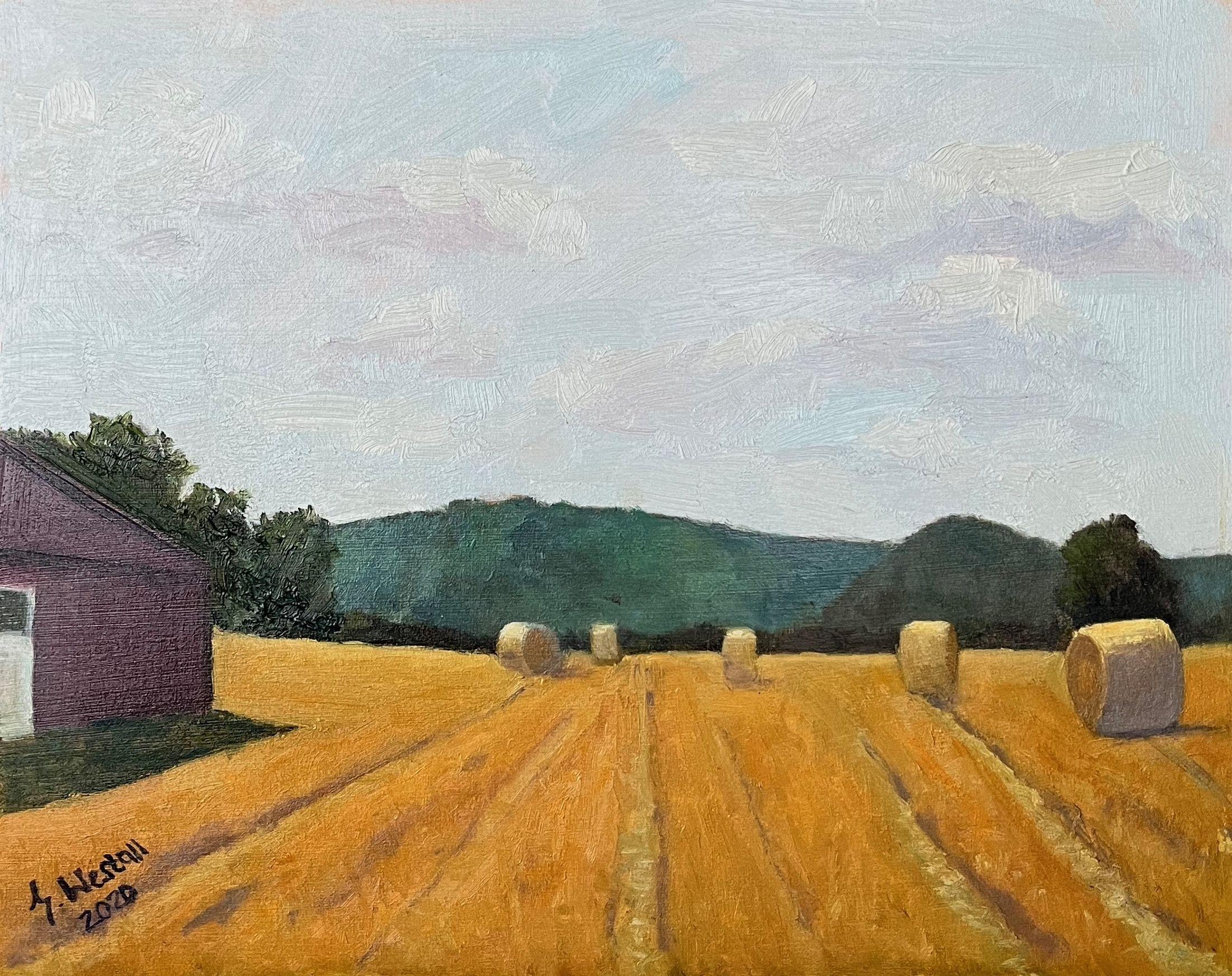 Strohbalken, Gemälde, Öl auf MDF-Tafel – Painting von Gary Westall