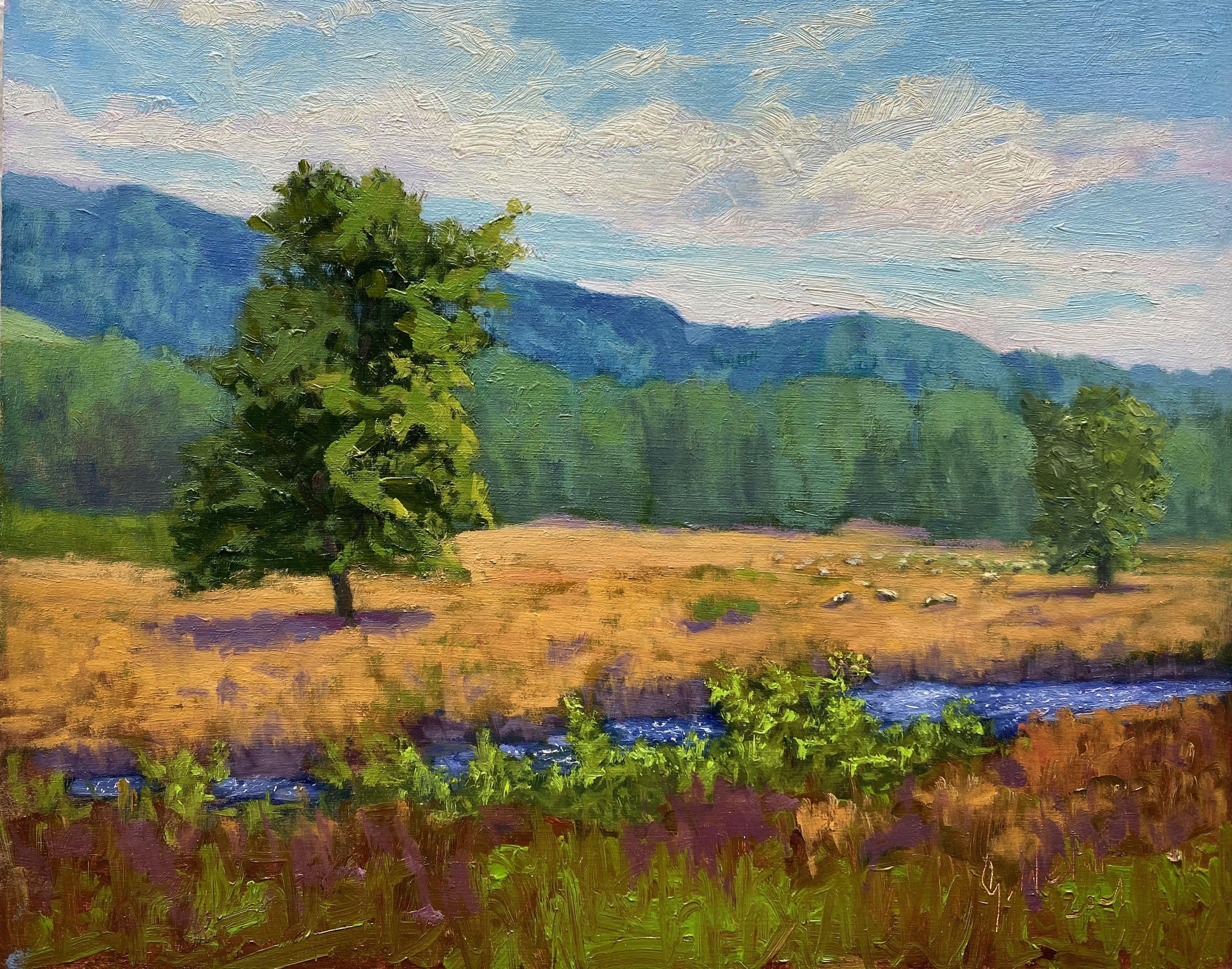 Painted Plein air in the moor, I was lucky, I met the hard-working moor sheep, and  I was able to watch them and admire their endurance and diligence. :: Painting :: Impressionist :: This piece comes with an official certificate of authenticity
