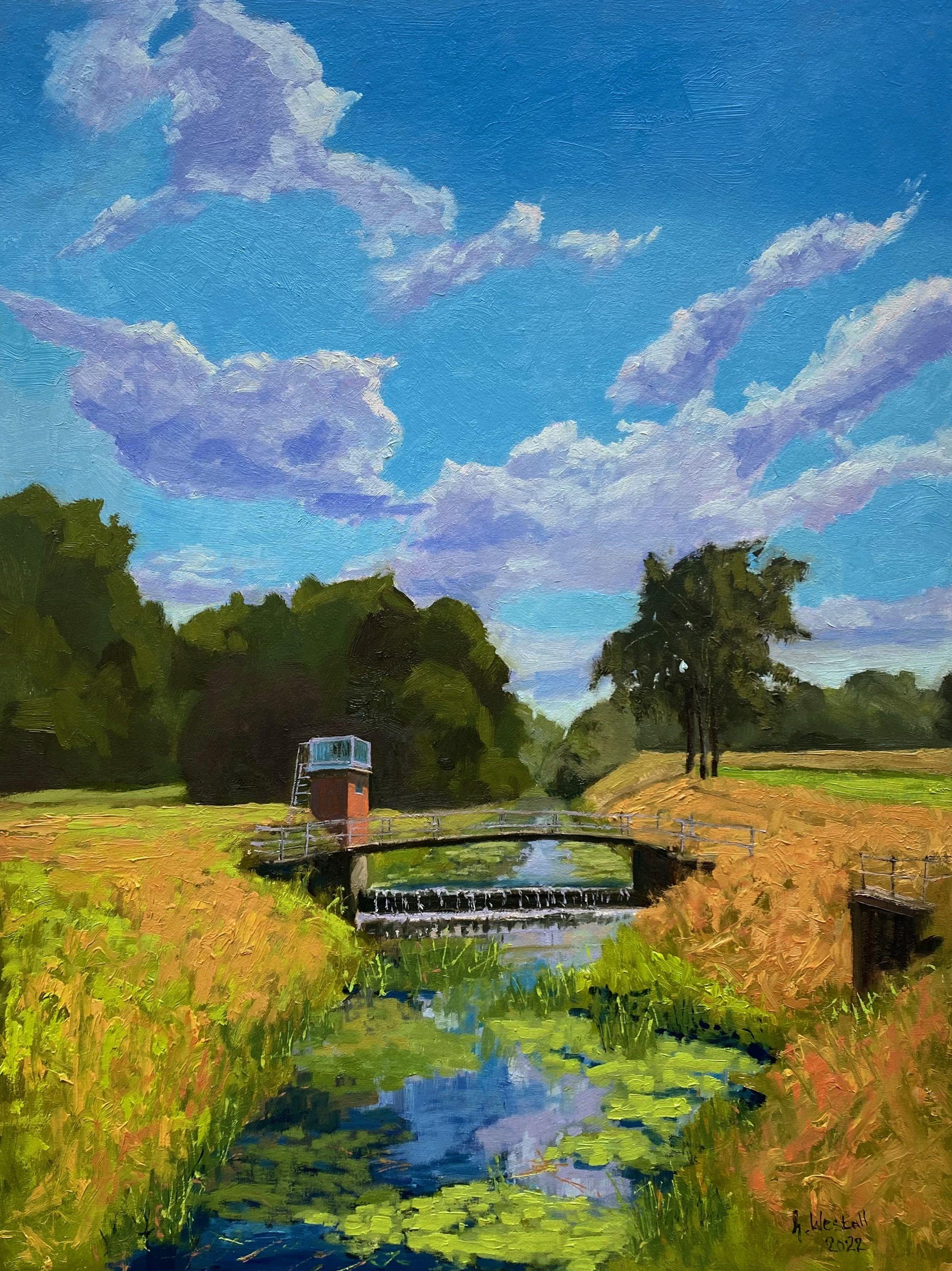 On my way home from a trip to the Schnakenpohl, I crossed a bridge in Varlheide that leads over the River GroÃŸe Aue and I noticed the Weir surrounded by a colorful landscape. The landscape was bathed in a glorious blue sky. It was midday and just
