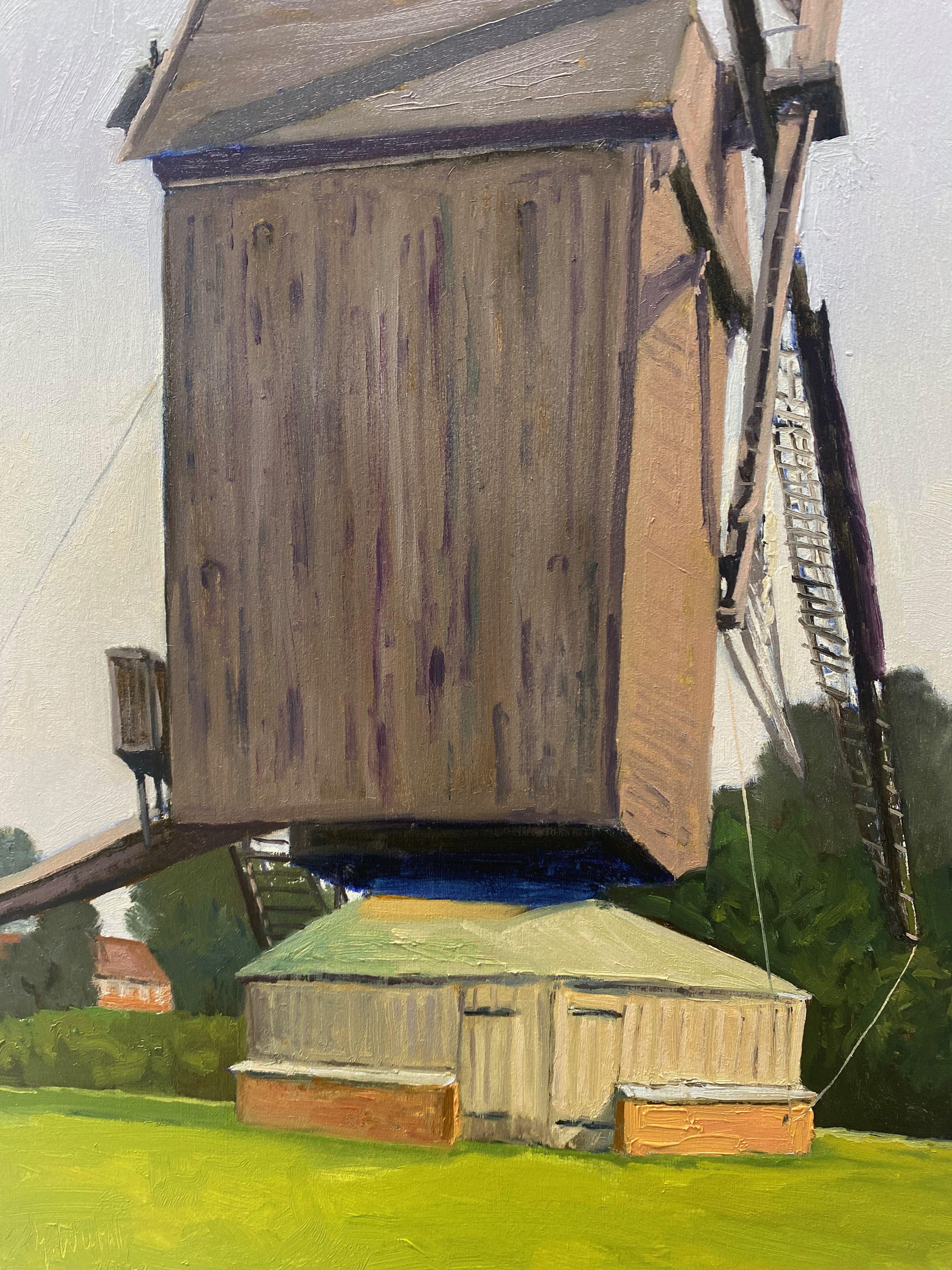 Windmill Wehe, Germany, Painting, Oil on MDF Panel For Sale 2