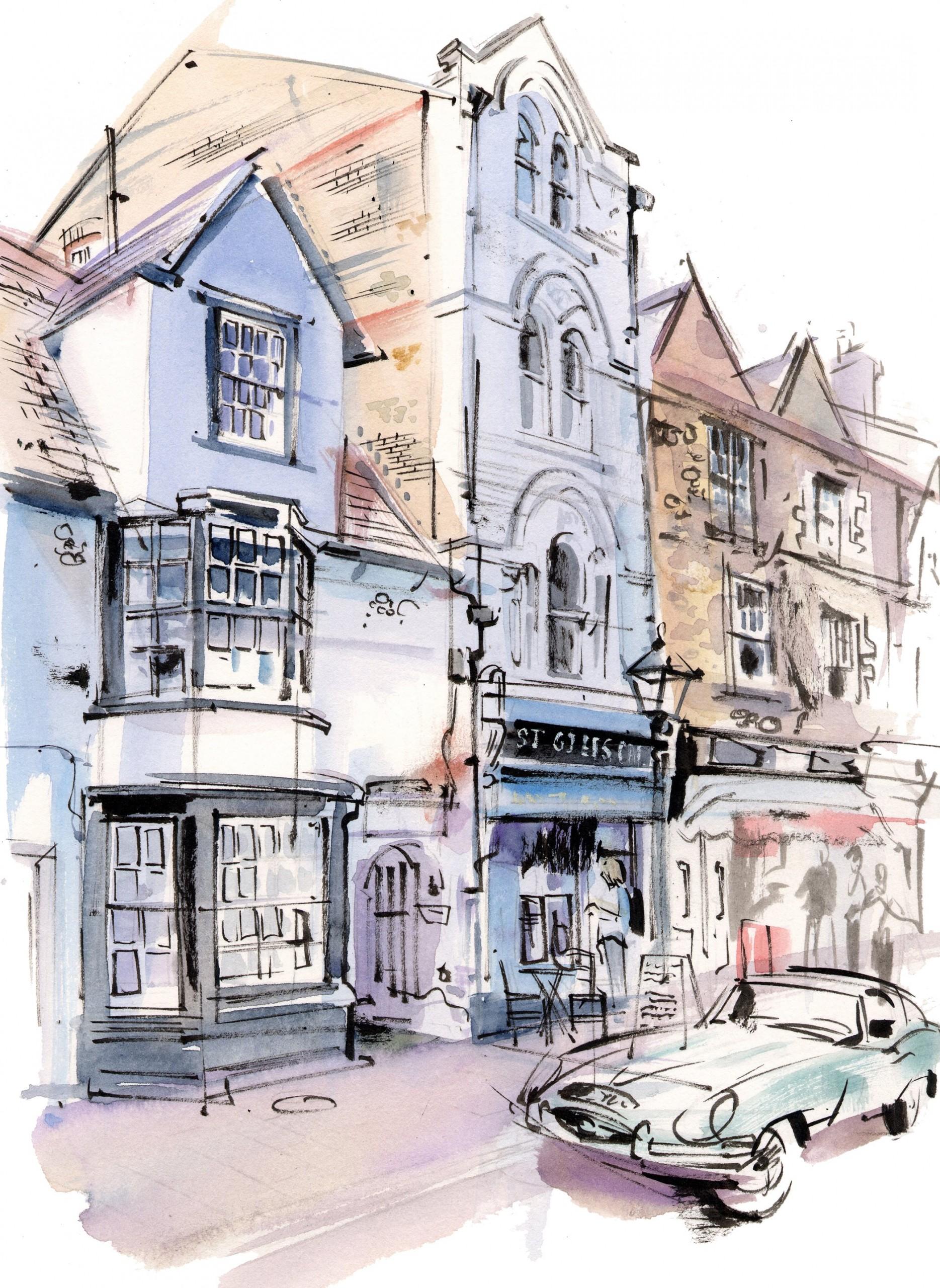 Dittico di Turl Street e St Giles Café

Dimensioni complessive cm: H48 x W56

Turl Street di Gary Wing
Stampa in edizione limitata di Gary Wing raffigurante una scena diurna in Turl Street a Oxford
Firmato, senza cornice
Dimensioni dell'immagine: 28