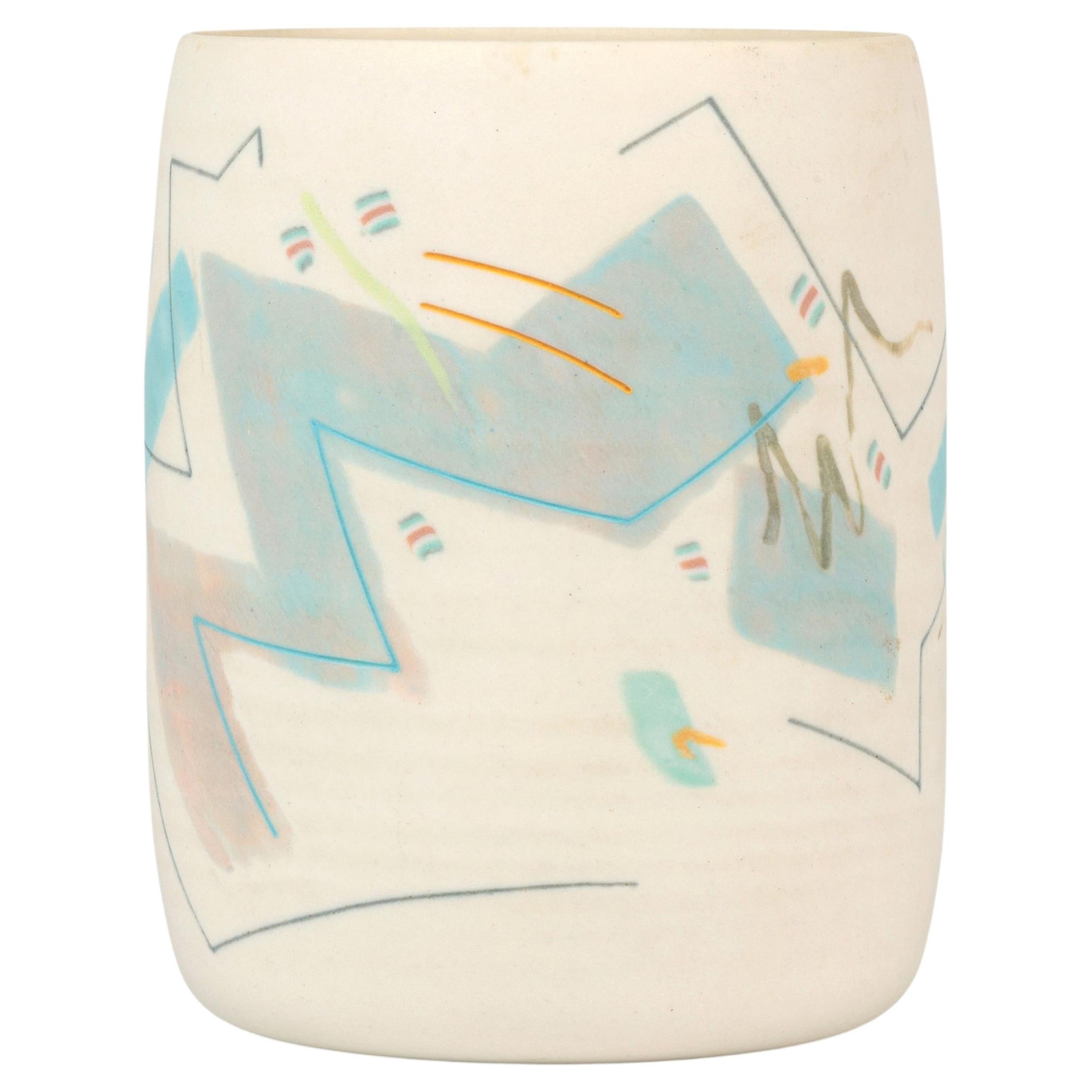 Gary Wornell Abstract Pattern Porcelain Studio Pottery Vase For Sale