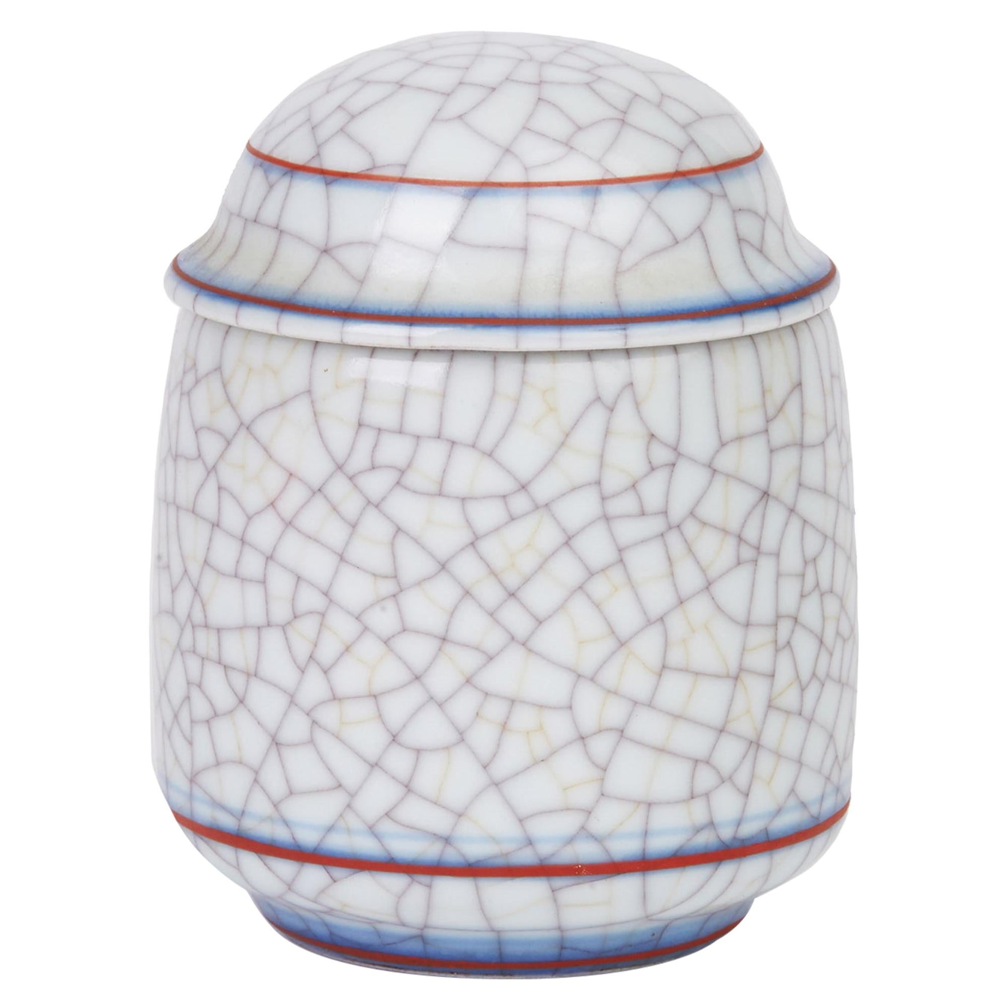 Gary Wornell Studio Pottery Crackle Glaze Porcelain Lidded Pot, circa 1980