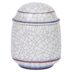 Vaso con coperchio in porcellana con smalto craquelé di Gary Wornell Studio Pottery, circa 1980