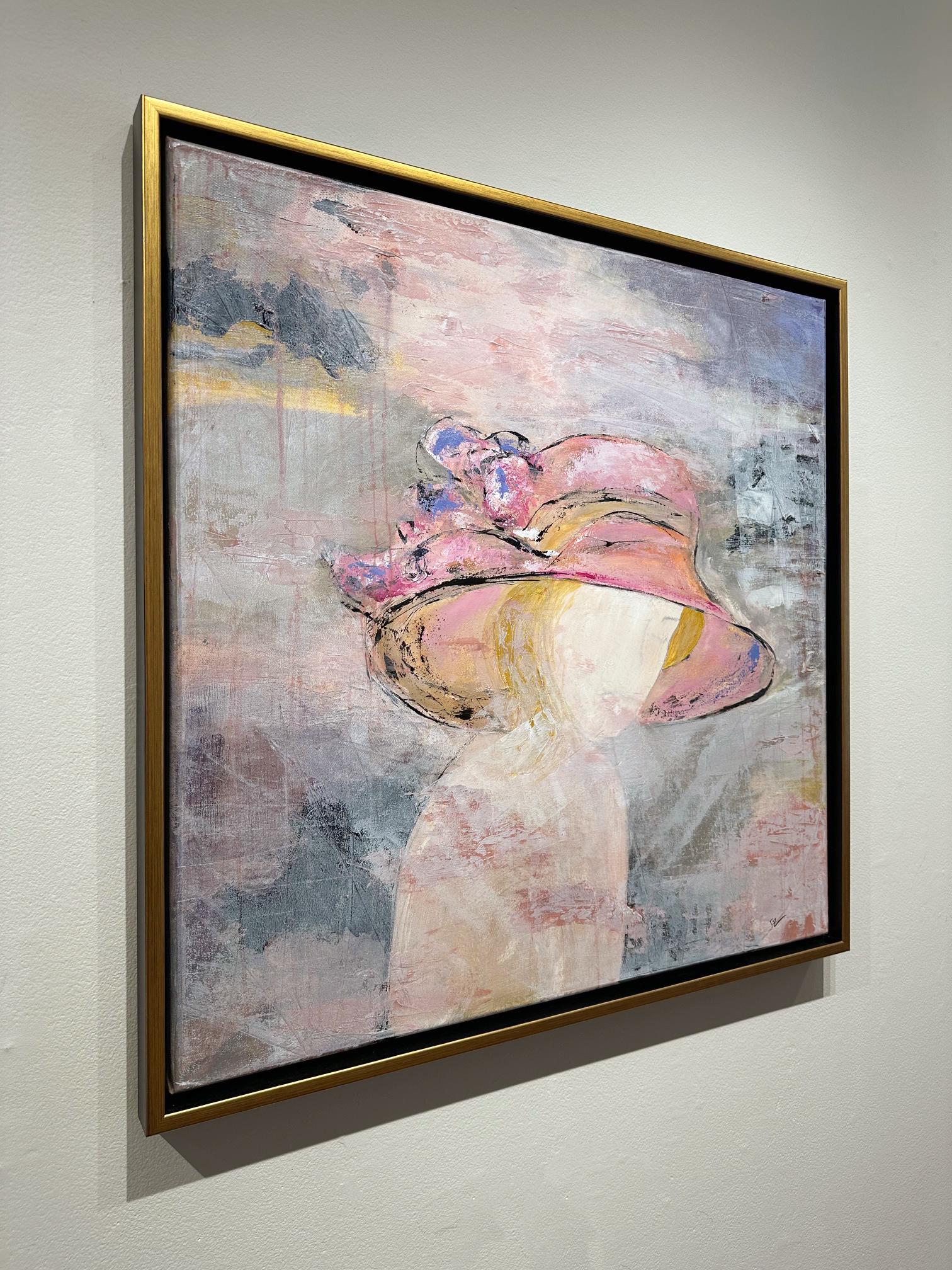 Gary Zack, „Big Pink Bow“, Frauenporträt mit rosa Hut, Ölgemälde 30x30 im Angebot 2