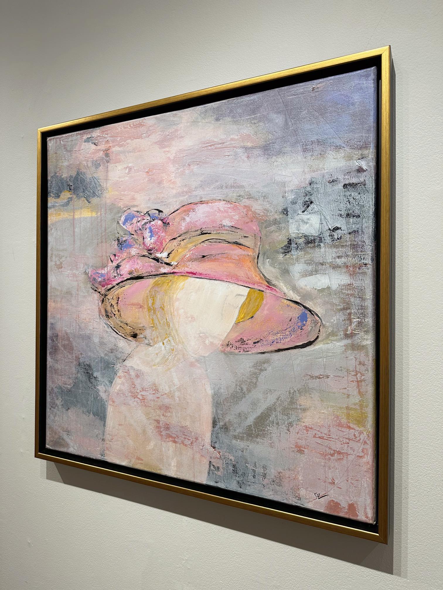 Gary Zack, „Big Pink Bow“, Frauenporträt mit rosa Hut, Ölgemälde 30x30 im Angebot 3
