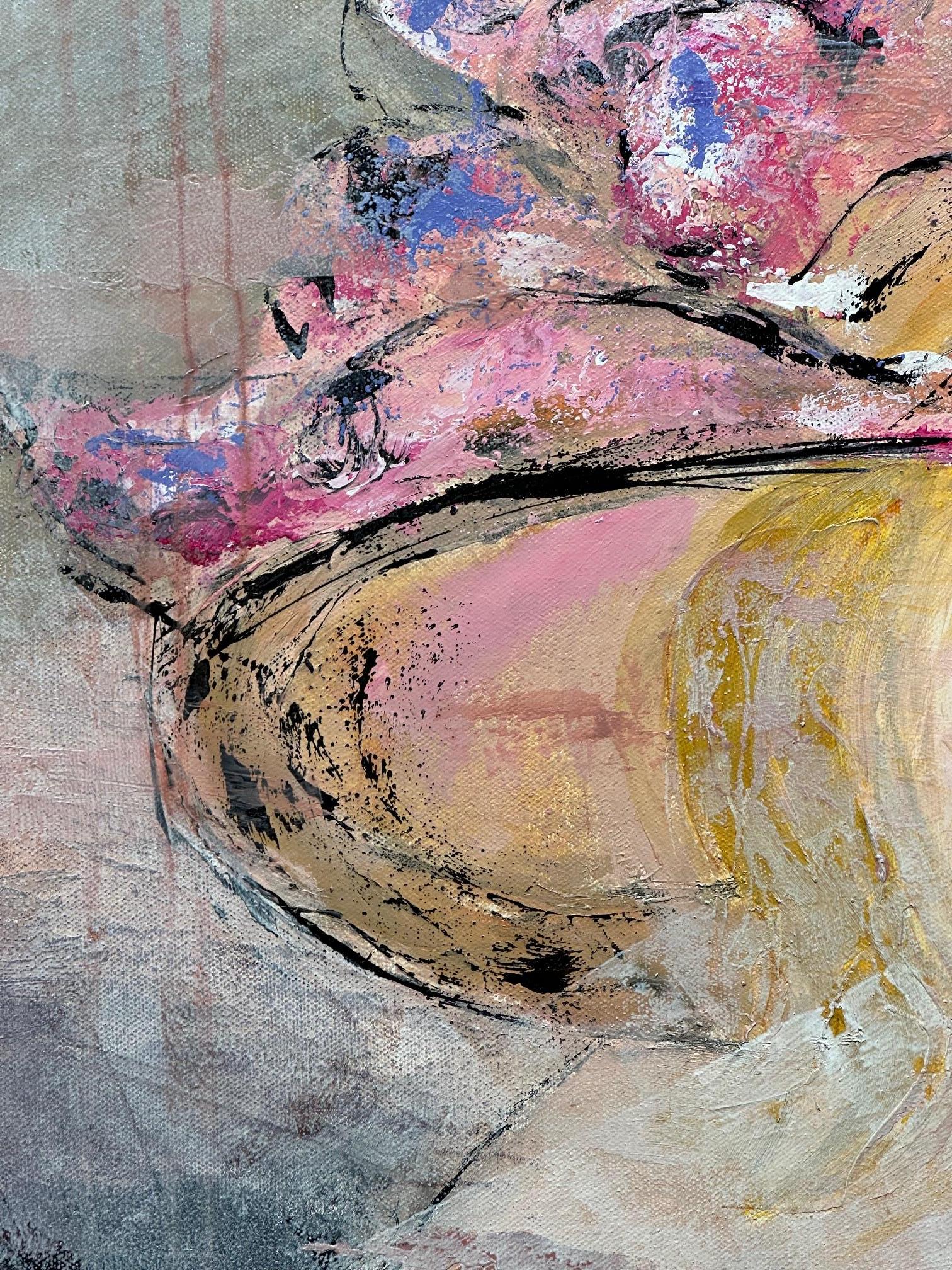 Gary Zack, „Big Pink Bow“, Frauenporträt mit rosa Hut, Ölgemälde 30x30 im Angebot 4