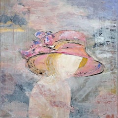 Gary Zack, "Big Pink Bow", Woman Portrait with Pink Hat Oil Painting 30x30