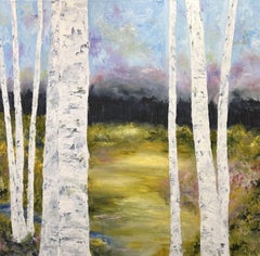 Gary Zack, "Birch Forest", Colorful Tree Landscape Oil Painting on Canvas