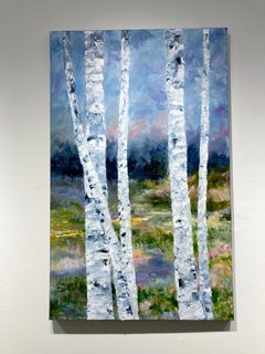Gary Zack, "Birch Splendor", Colorful Tree Landscape Oil Painting on Canvas