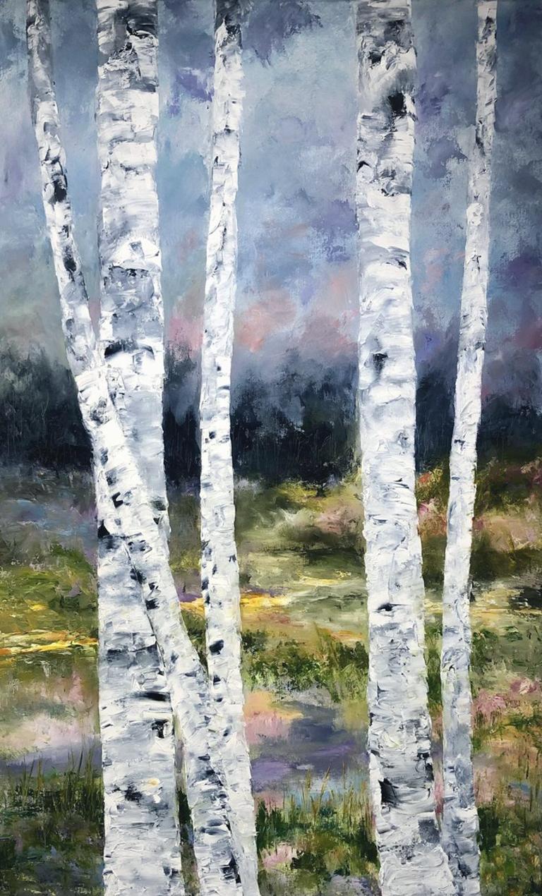 Gary Zack, "Birch Splendor", Colorful Tree Landscape Oil Painting on Canvas