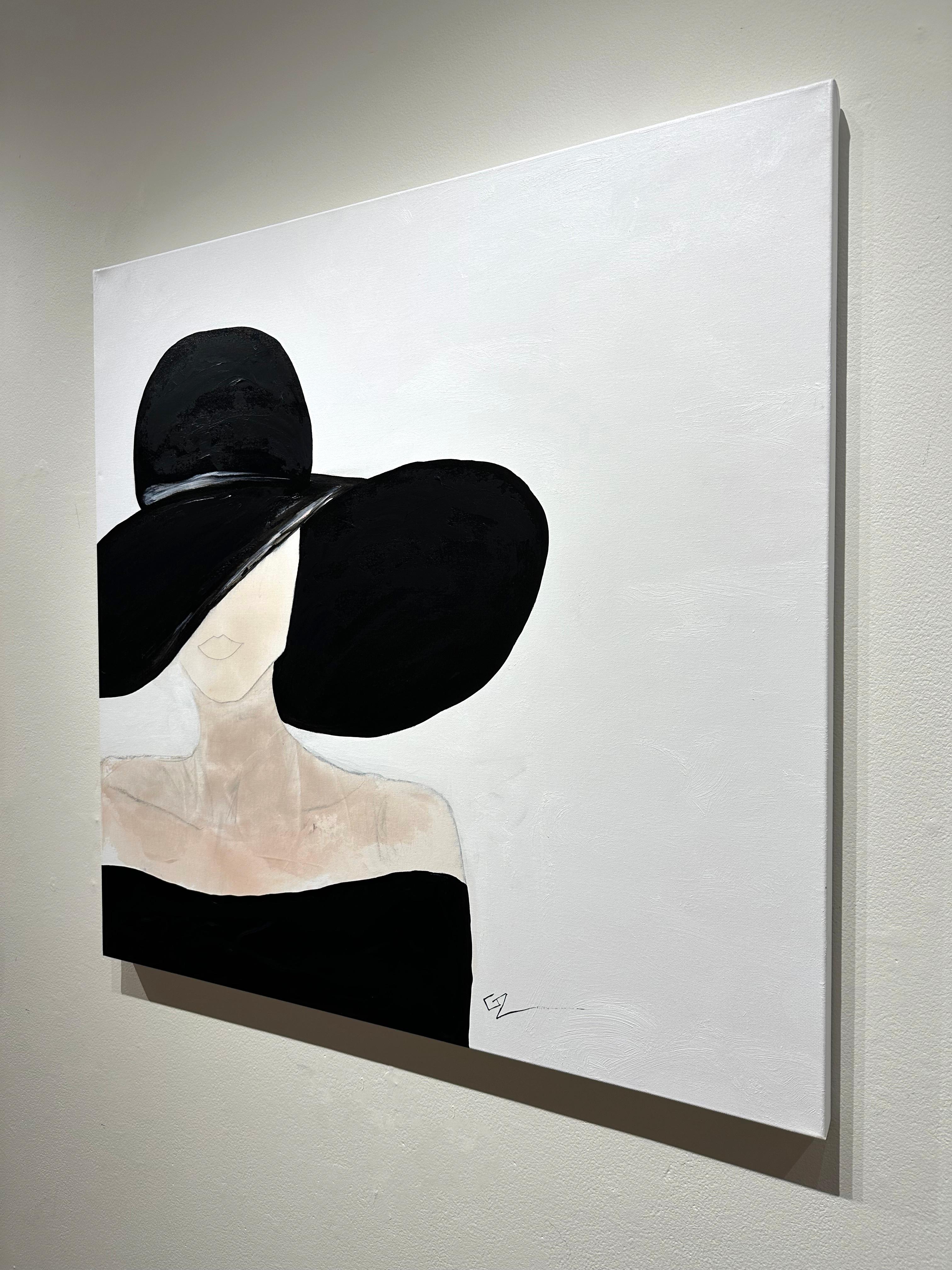 Gary Zack, „Classic Black and White“, Frauenporträt mit Hut, Ölgemälde 36x36, Gary Zack im Angebot 2