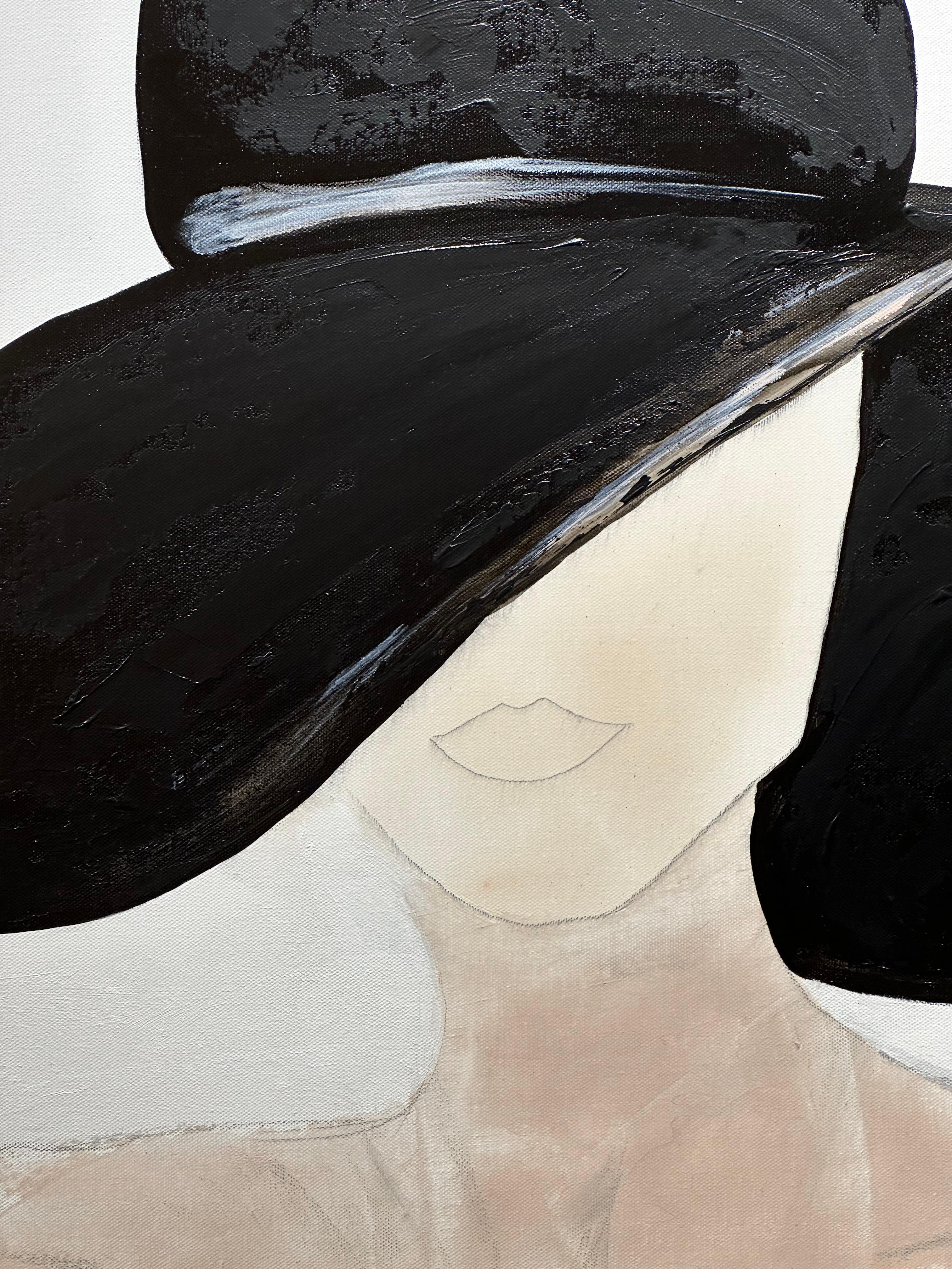 Gary Zack, „Classic Black and White“, Frauenporträt mit Hut, Ölgemälde 36x36, Gary Zack im Angebot 4