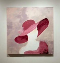 Gary Zack, "Classic Deep Rose", Woman Portrait with Pink Hat Oil Painting 36x36