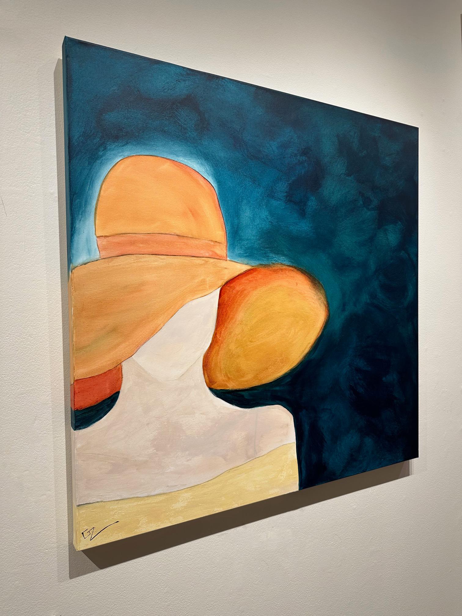 Gary Zack, „Classic Orange“, Frauenporträt mit orangefarbenem Hut, Ölgemälde 36x36 im Angebot 2