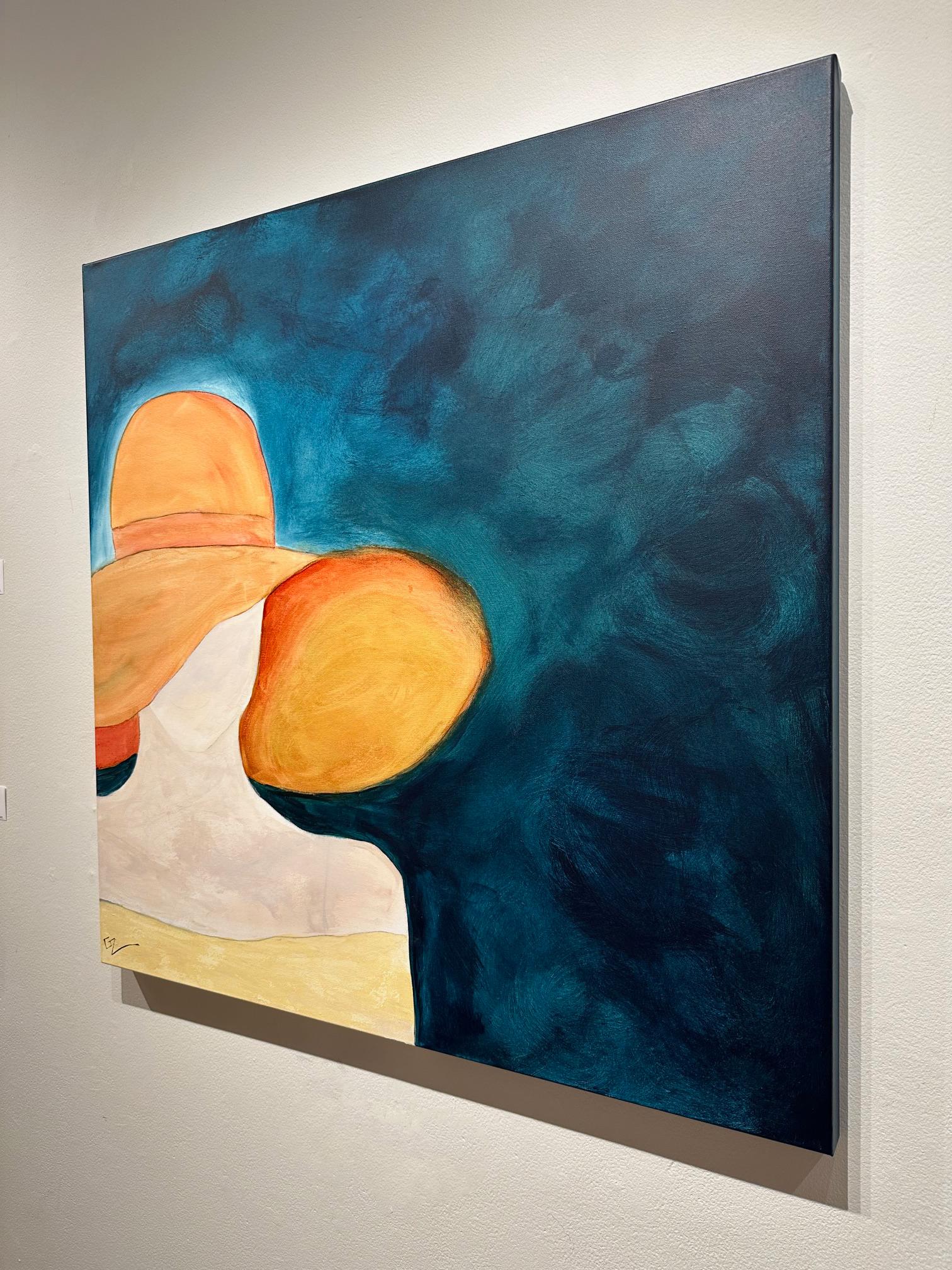 Gary Zack, „Classic Orange“, Frauenporträt mit orangefarbenem Hut, Ölgemälde 36x36 im Angebot 3