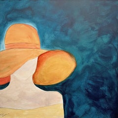 Gary Zack, "Classic Orange", portrait de femme avec chapeau orange, peinture à l'huile 36x36