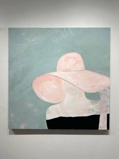 Gary Zack, "Classic Pastels", Woman Portrait with Pink Hat Oil Painting 36x36