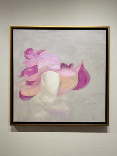 Gary Zack, "Pink Elegance", Woman Portrait with Pink Hat Oil Painting 30x30