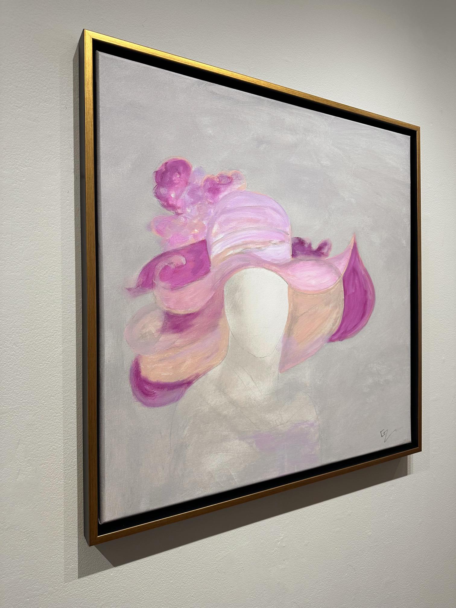 Gary Zack, „Pink Elegance“, Frau mit rosa Hut, Ölgemälde 30x30, Gary Zack im Angebot 2