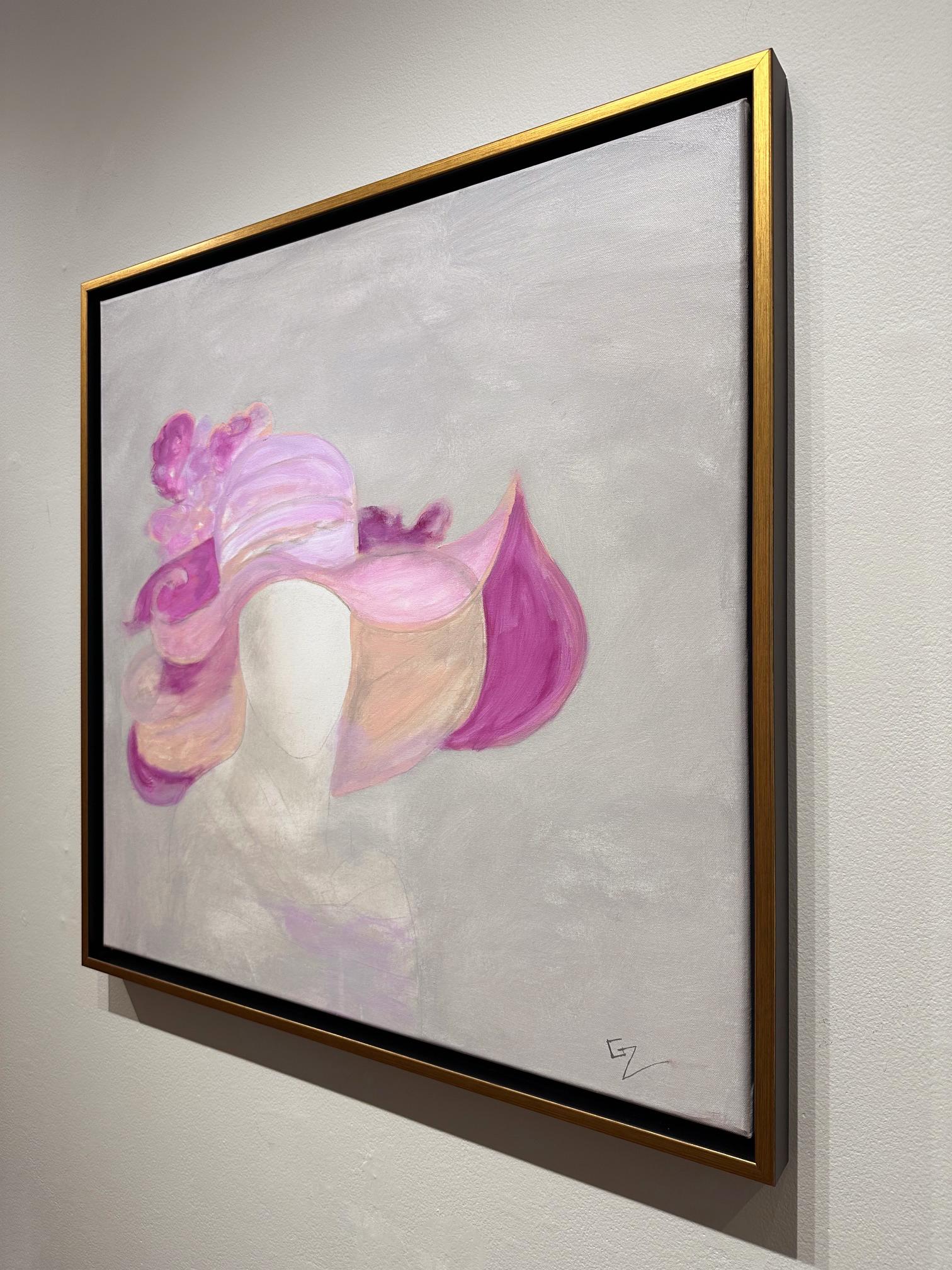 Gary Zack, „Pink Elegance“, Frau mit rosa Hut, Ölgemälde 30x30, Gary Zack im Angebot 3