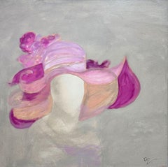 Gary Zack, "Pink Elegance", Woman Portrait with Pink Hat Oil Painting 30x30