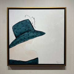 Gary Zack, "Polka Dot Green", Woman Portrait with Green Hat Oil Painting 30x30