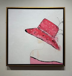 Gary Zack, "Polka Dot Pink", Woman Portrait with Pink Hat Oil Painting 30x30